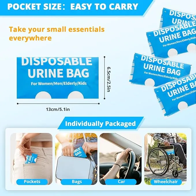 Disposable Urine Bag for Travel - 900ML Portable Pee Bags for Women Men 12 PCS/24PCS Emergency Vomit Bags Unisex Urinal Toilet Bag for Car Camping, Road Trip,Traffic Jams, Pregnant, Kids, Patient