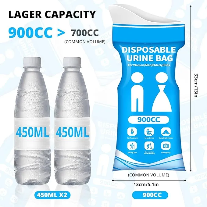 Disposable Urine Bag for Travel - 900ML Portable Pee Bags for Women Men 12 PCS/24PCS Emergency Vomit Bags Unisex Urinal Toilet Bag for Car Camping, Road Trip,Traffic Jams, Pregnant, Kids, Patient