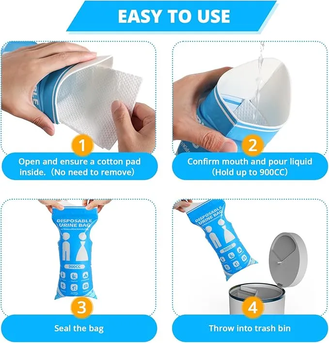 Disposable Urine Bag for Travel - 900ML Portable Pee Bags for Women Men 12 PCS/24PCS Emergency Vomit Bags Unisex Urinal Toilet Bag for Car Camping, Road Trip,Traffic Jams, Pregnant, Kids, Patient