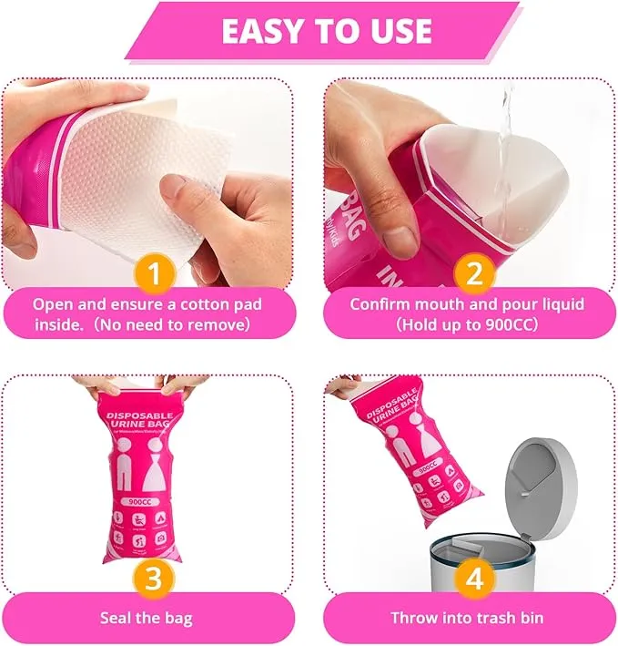 Disposable Urine Bag for Travel - 900ML Portable Pee Bags for Women Men 12 PCS/24PCS Emergency Vomit Bags Unisex Urinal Toilet Bag for Car Camping, Road Trip,Traffic Jams, Pregnant, Kids, Patient
