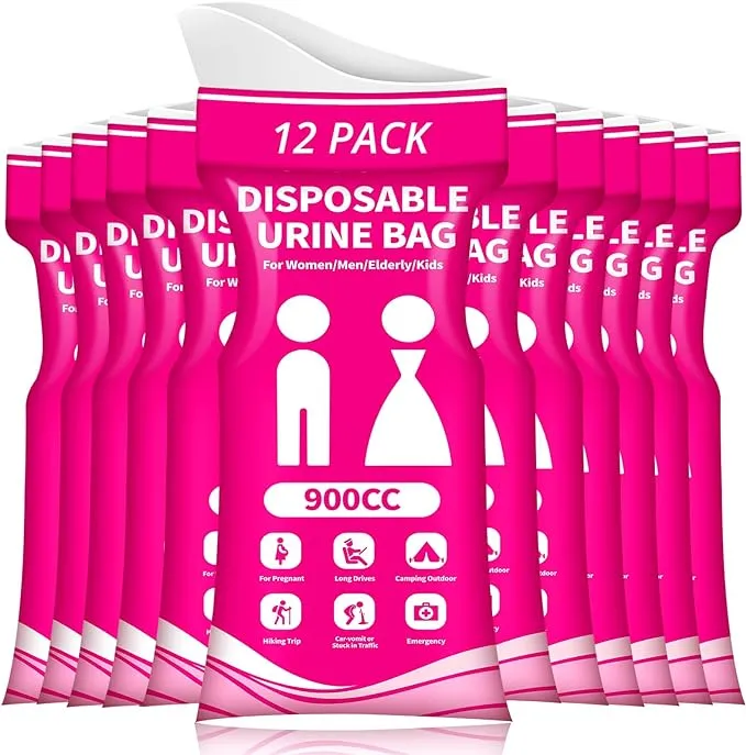 Disposable Urine Bag for Travel - 900ML Portable Pee Bags for Women Men 12 PCS/24PCS Emergency Vomit Bags Unisex Urinal Toilet Bag for Car Camping, Road Trip,Traffic Jams, Pregnant, Kids, Patient
