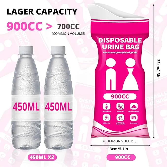 Disposable Urine Bag for Travel - 900ML Portable Pee Bags for Women Men 12 PCS/24PCS Emergency Vomit Bags Unisex Urinal Toilet Bag for Car Camping, Road Trip,Traffic Jams, Pregnant, Kids, Patient
