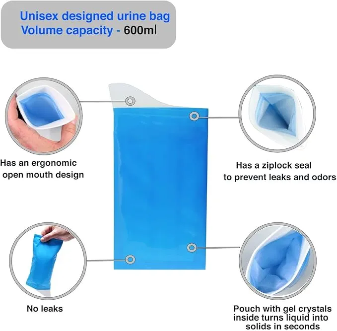 Disposable Urine Bags for Men,Women and Children-Leakproof Travel Emergency Pee,Vomit Bag 4-Pack - Portable for Traffic Jam, Car, Camping