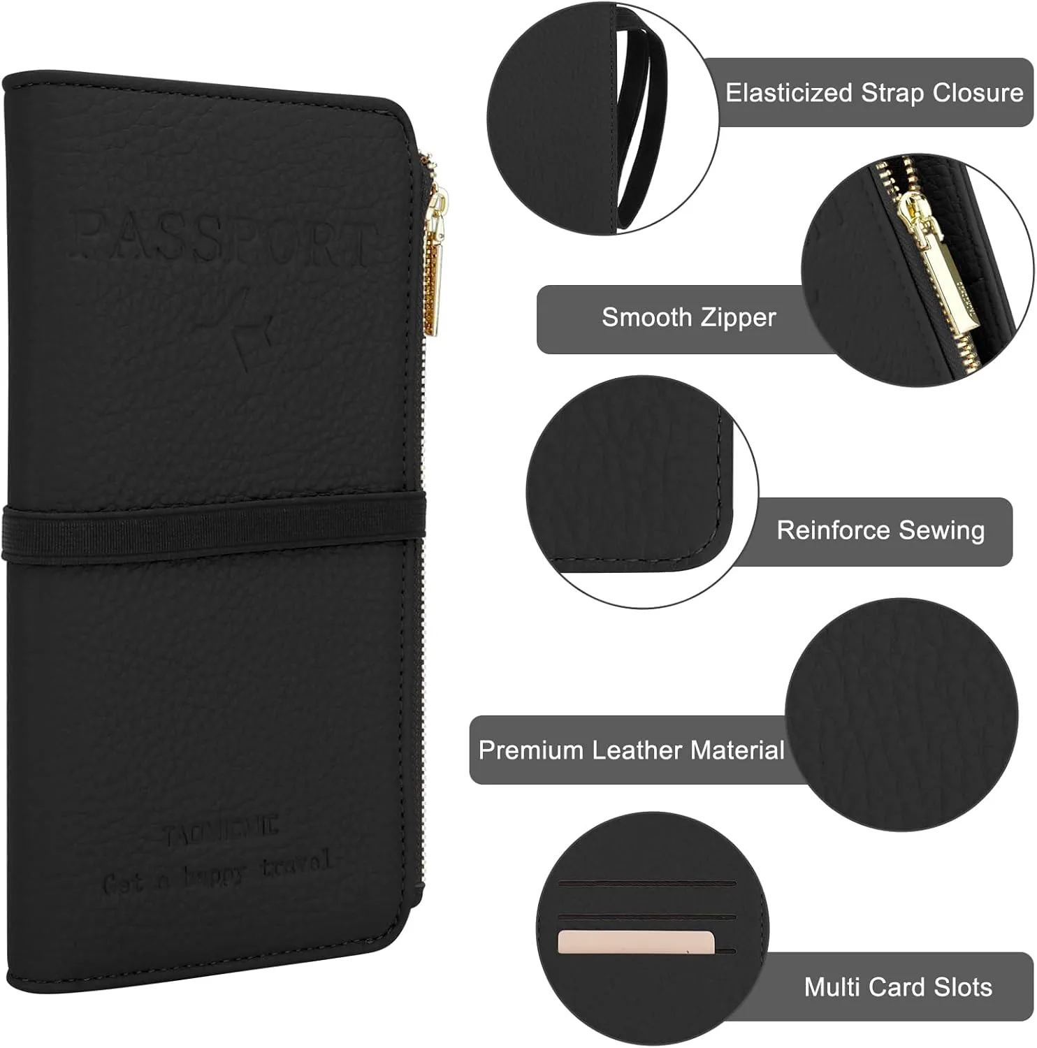 DOB SECHS Leather Passport Holder, RFID Blocking Passport Wallet Credit Cards Case for Women, Travel Accessories Organizer Pouch Bag with ID Window Zippered Cash Pocket SIM Slots, Blue