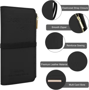 DOB SECHS Leather Passport Holder, RFID Blocking Passport Wallet Credit Cards Case for Women, Travel Accessories Organizer Pouch Bag with ID Window Zippered Cash Pocket SIM Slots, Blue