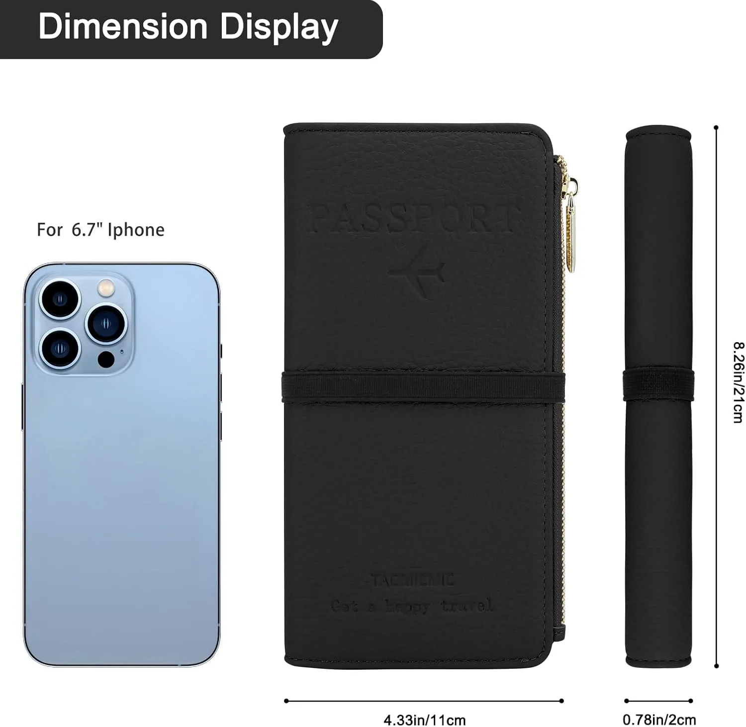 DOB SECHS Leather Passport Holder, RFID Blocking Passport Wallet Credit Cards Case for Women, Travel Accessories Organizer Pouch Bag with ID Window Zippered Cash Pocket SIM Slots, Blue