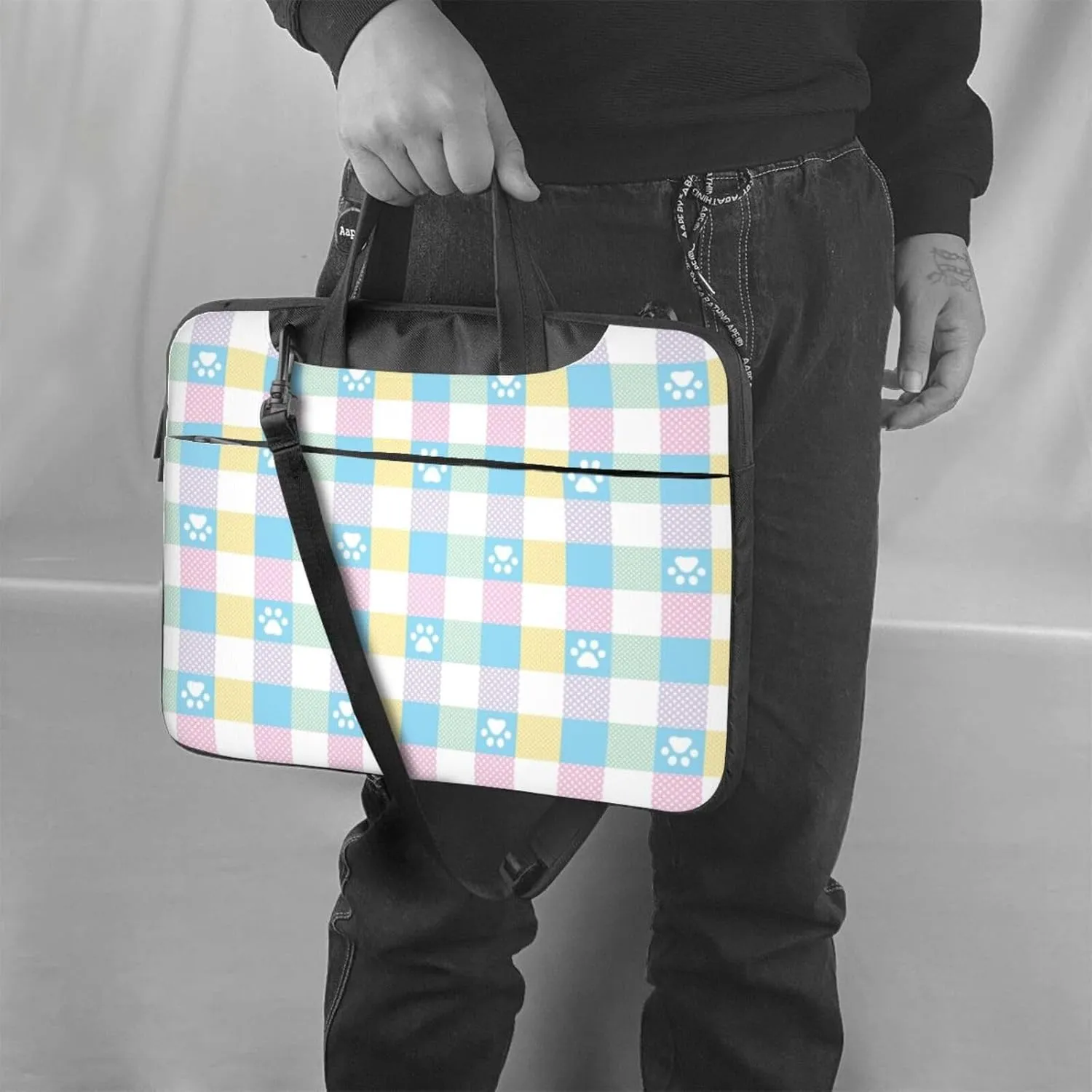 Dog Paw Seamless Pattern Laptop Bag Classic Slim Briefcase Messenger Bag, Spacious, Ergonomic