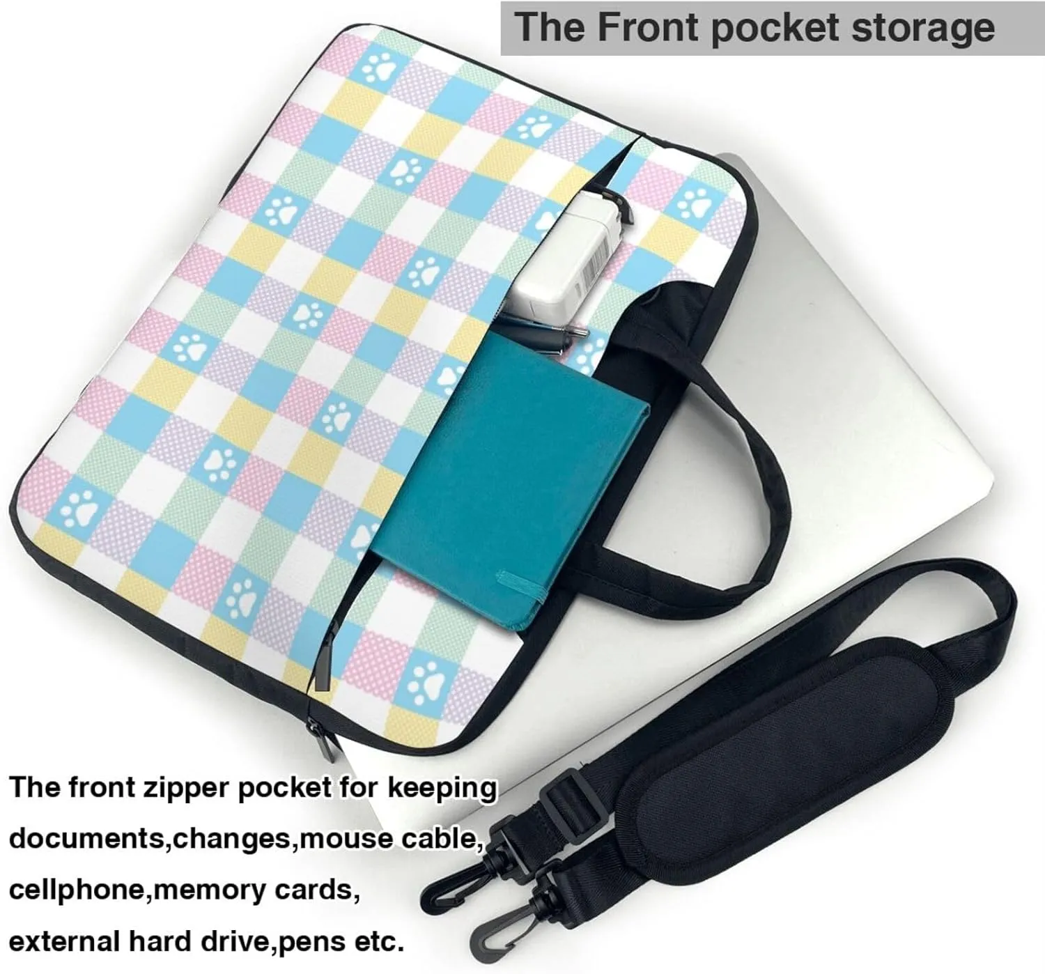 Dog Paw Seamless Pattern Laptop Bag Classic Slim Briefcase Messenger Bag, Spacious, Ergonomic