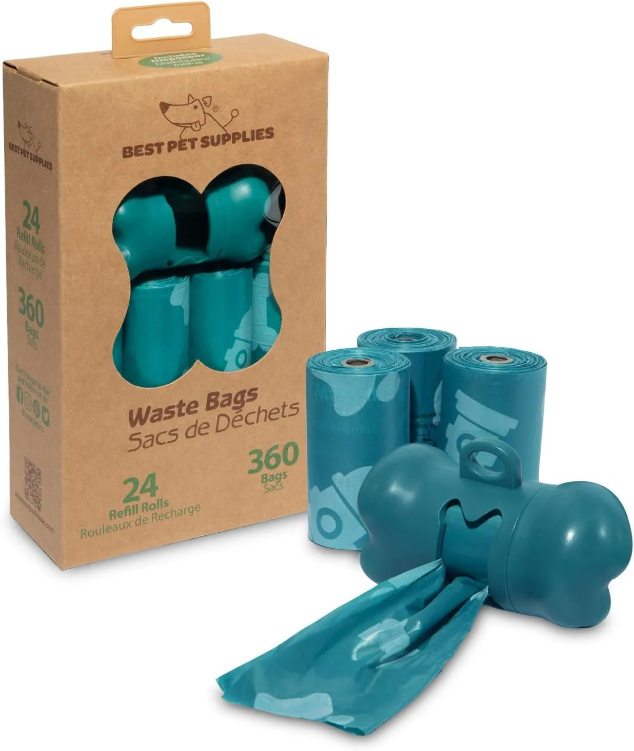 Dog/cat Poop Bags (360 Bags) for Waste Refuse Cleanup, Doggy Roll Replacements for Outdoor Puppy Walking and Travel, Leak Proof and Tear Resistant, Thick Plastic - Turquoise