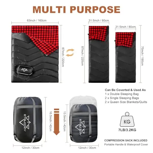 Double Sleeping Bag for Adults Kids Camping,XL Queen Size Sleeping Bags