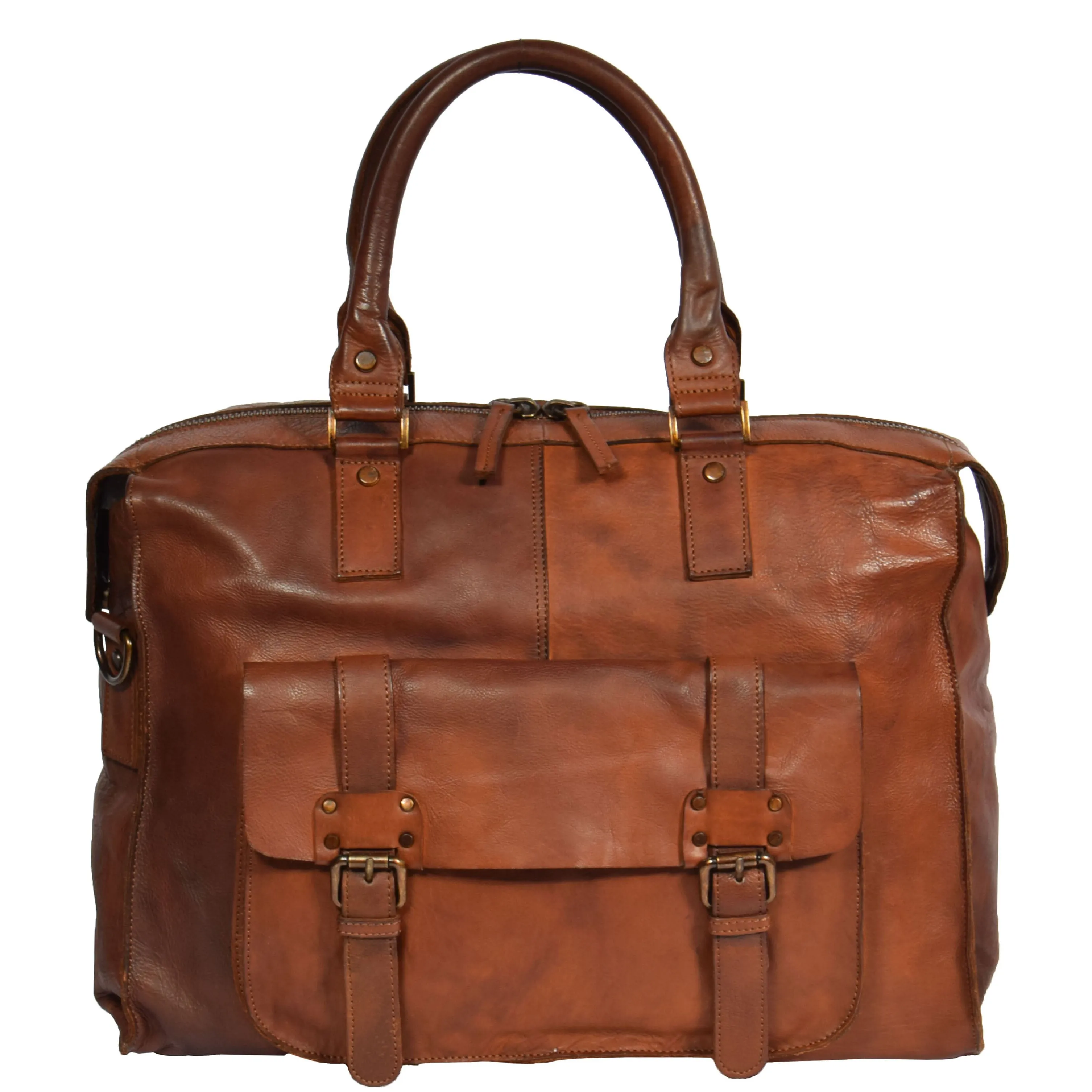 DR277 Real Leather Stylish Italian Travel Holdall Bag Rust