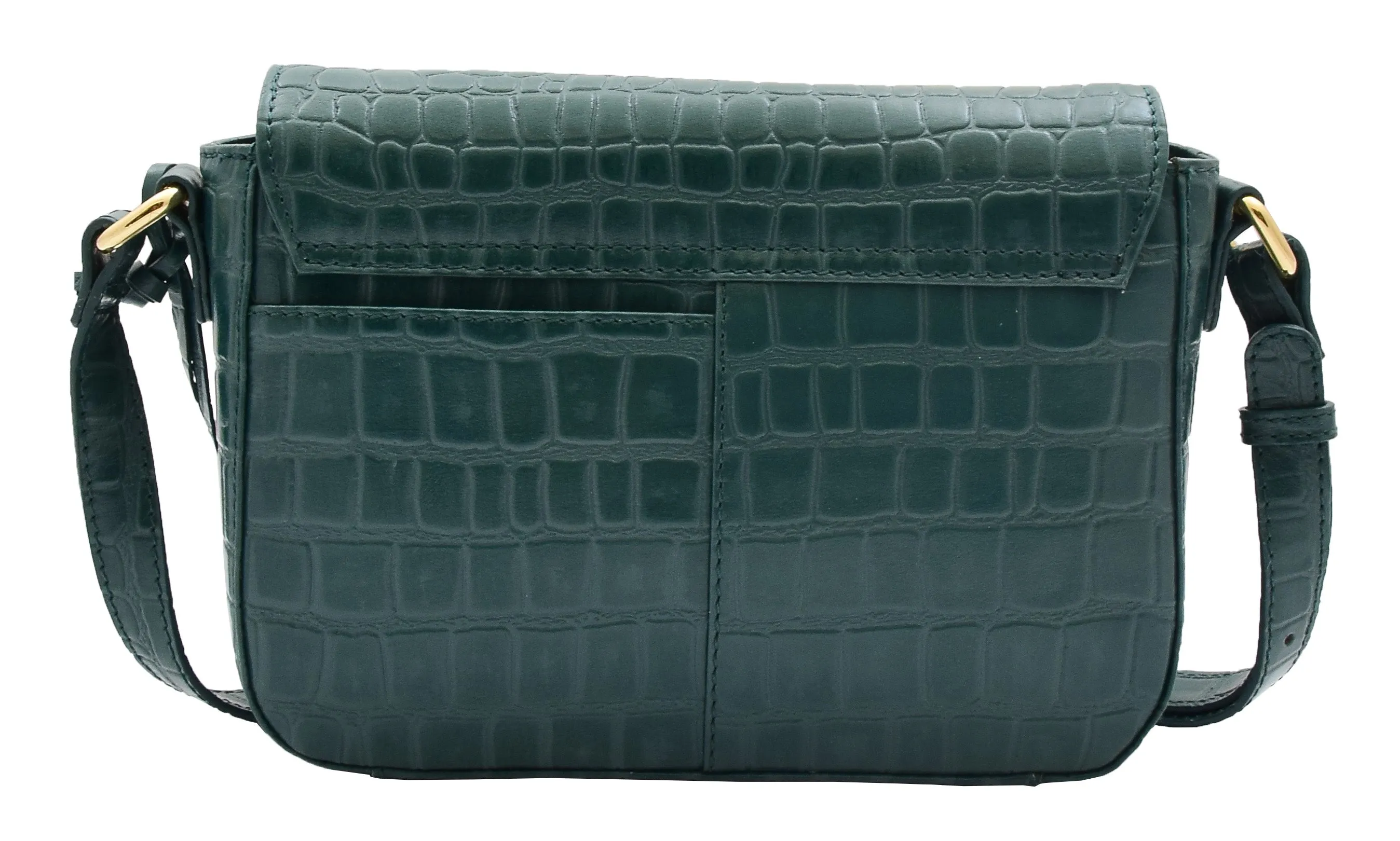 DR297 Women's Cross Body Bag Croc Print Handstitched Leather Handbag Green