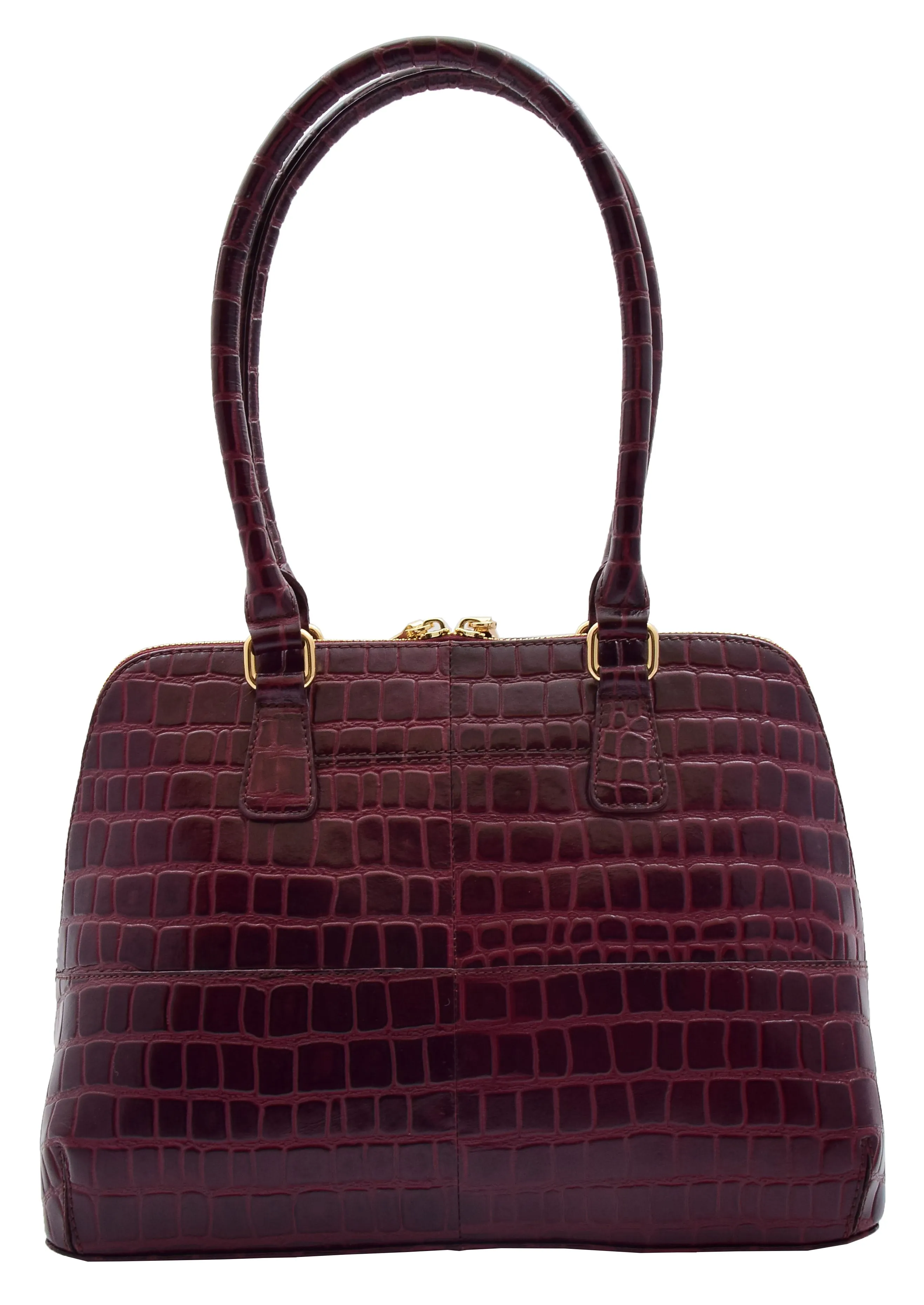 DR298 Women's Leather Handbag Doctor Shape Croc Print Hobo Bag Bordo