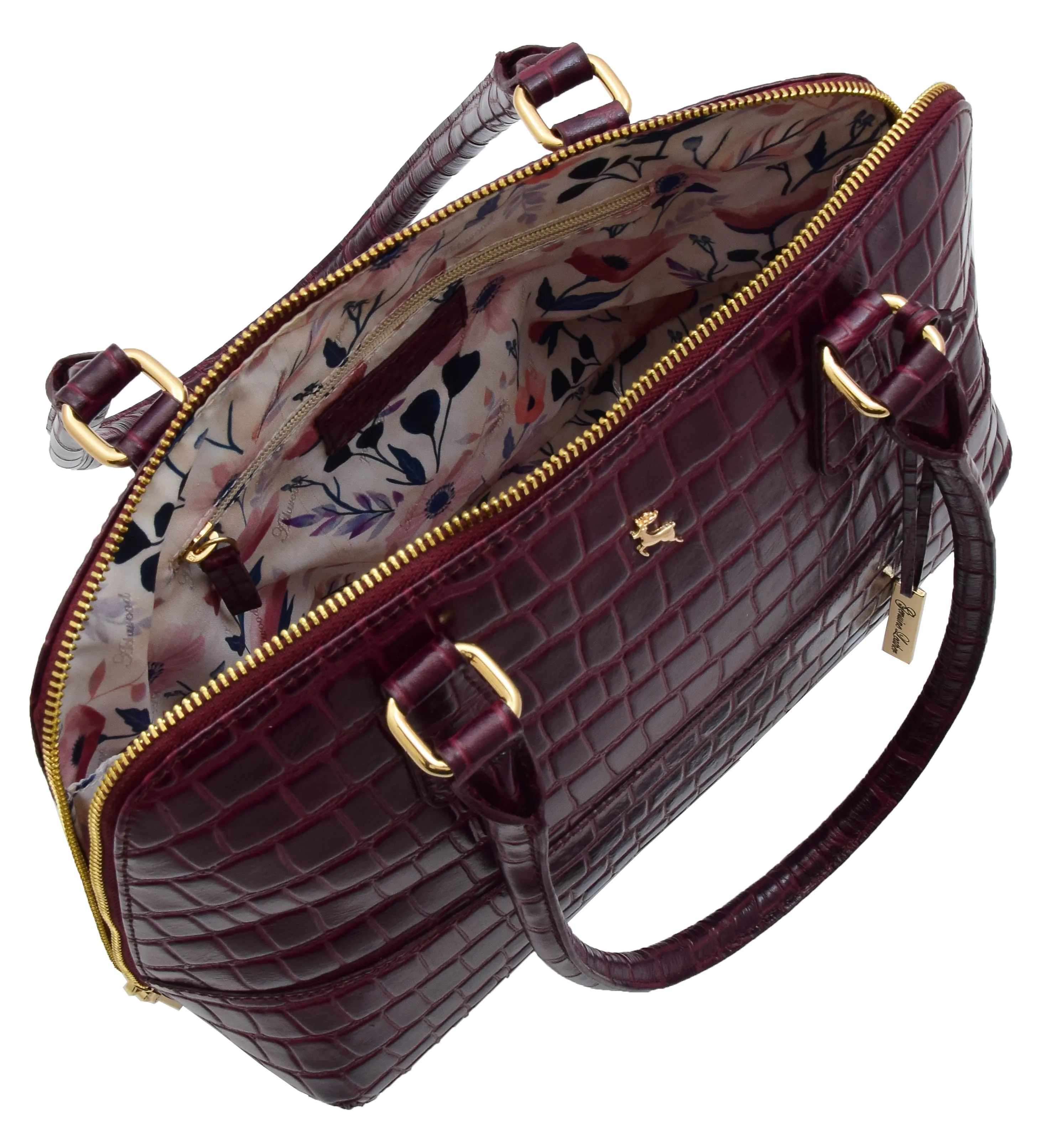 DR298 Women's Leather Handbag Doctor Shape Croc Print Hobo Bag Bordo