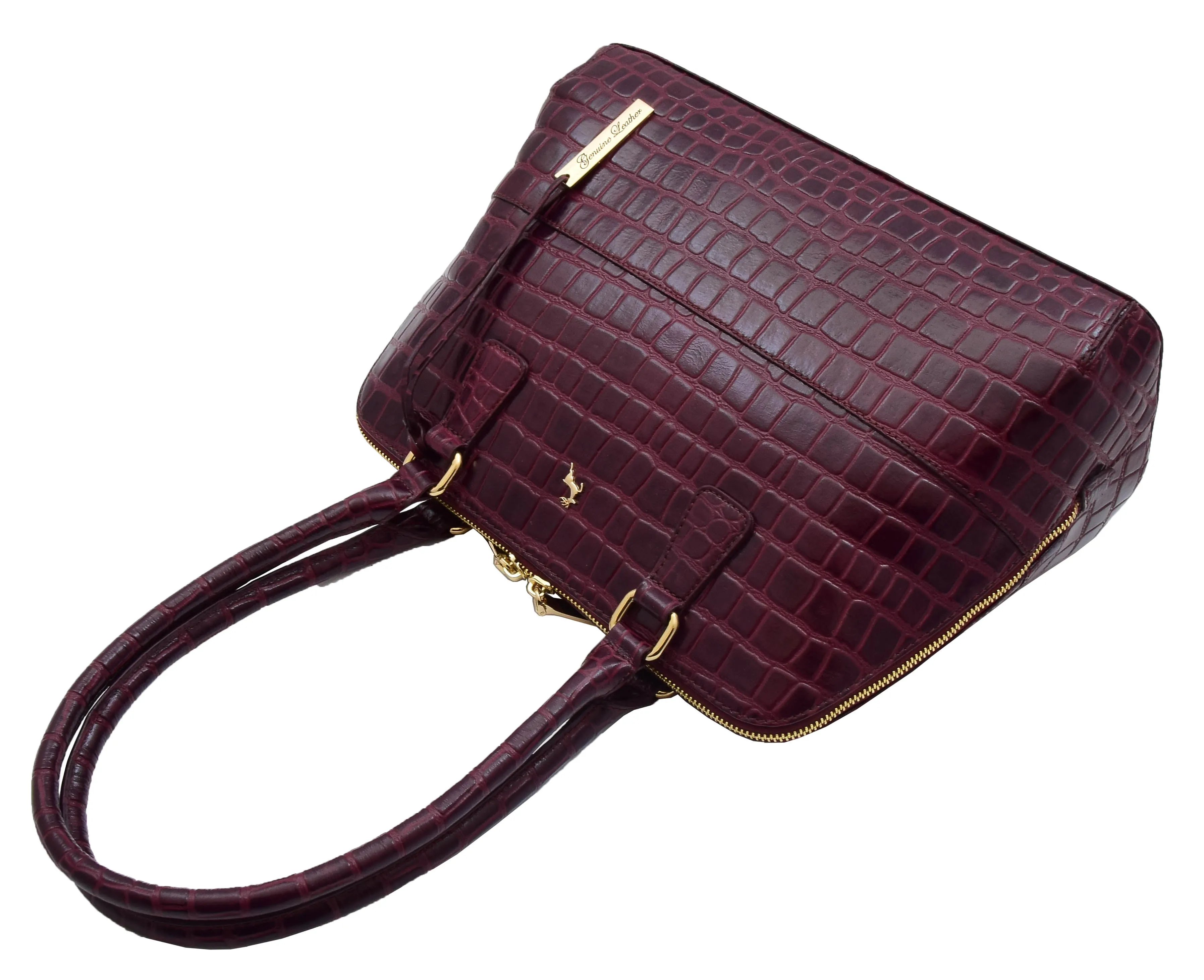 DR298 Women's Leather Handbag Doctor Shape Croc Print Hobo Bag Bordo