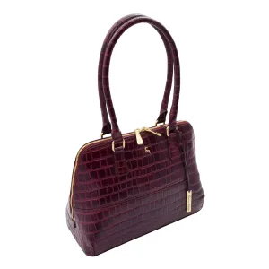 DR298 Women's Leather Handbag Doctor Shape Croc Print Hobo Bag Bordo