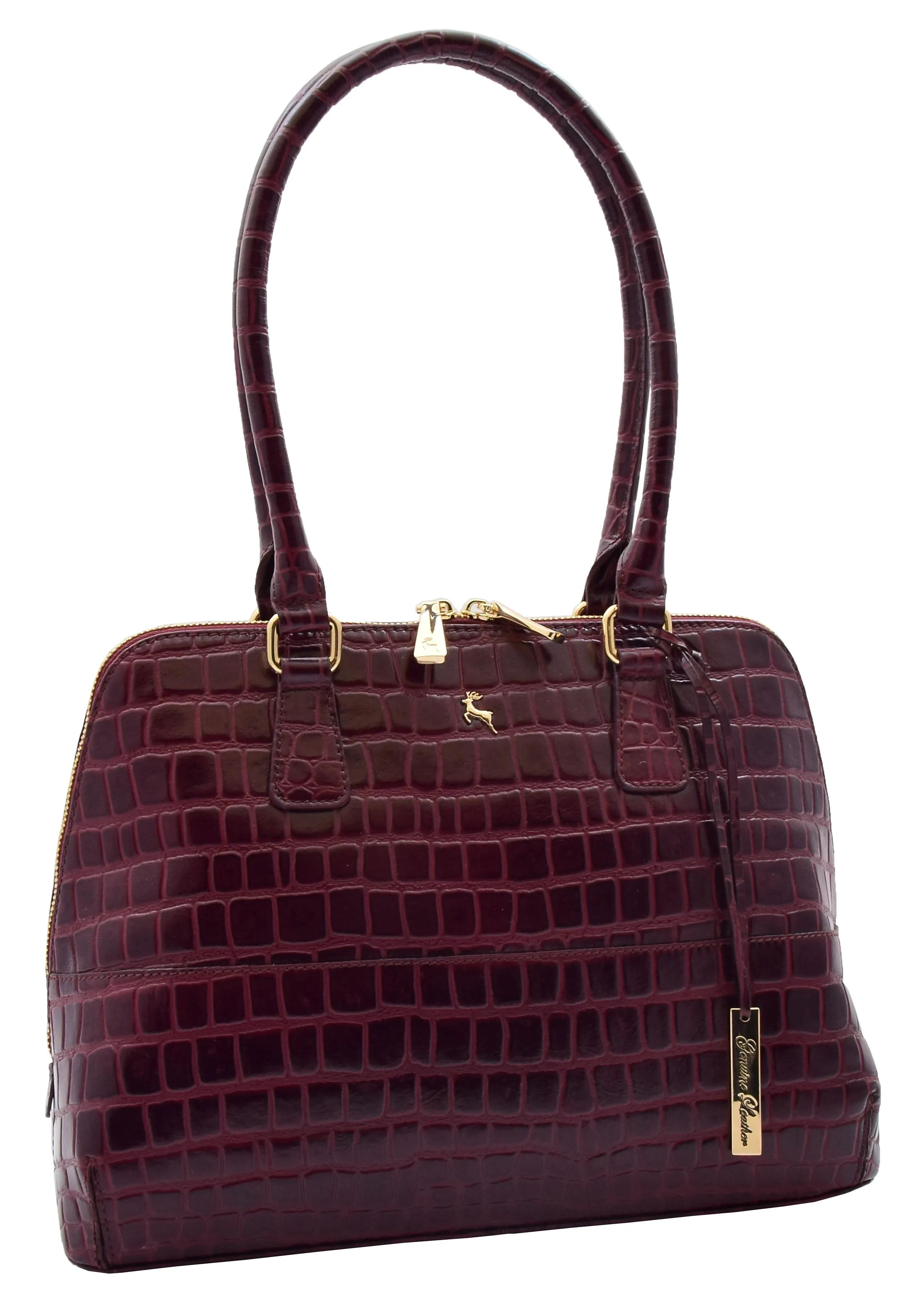 DR298 Women's Leather Handbag Doctor Shape Croc Print Hobo Bag Bordo