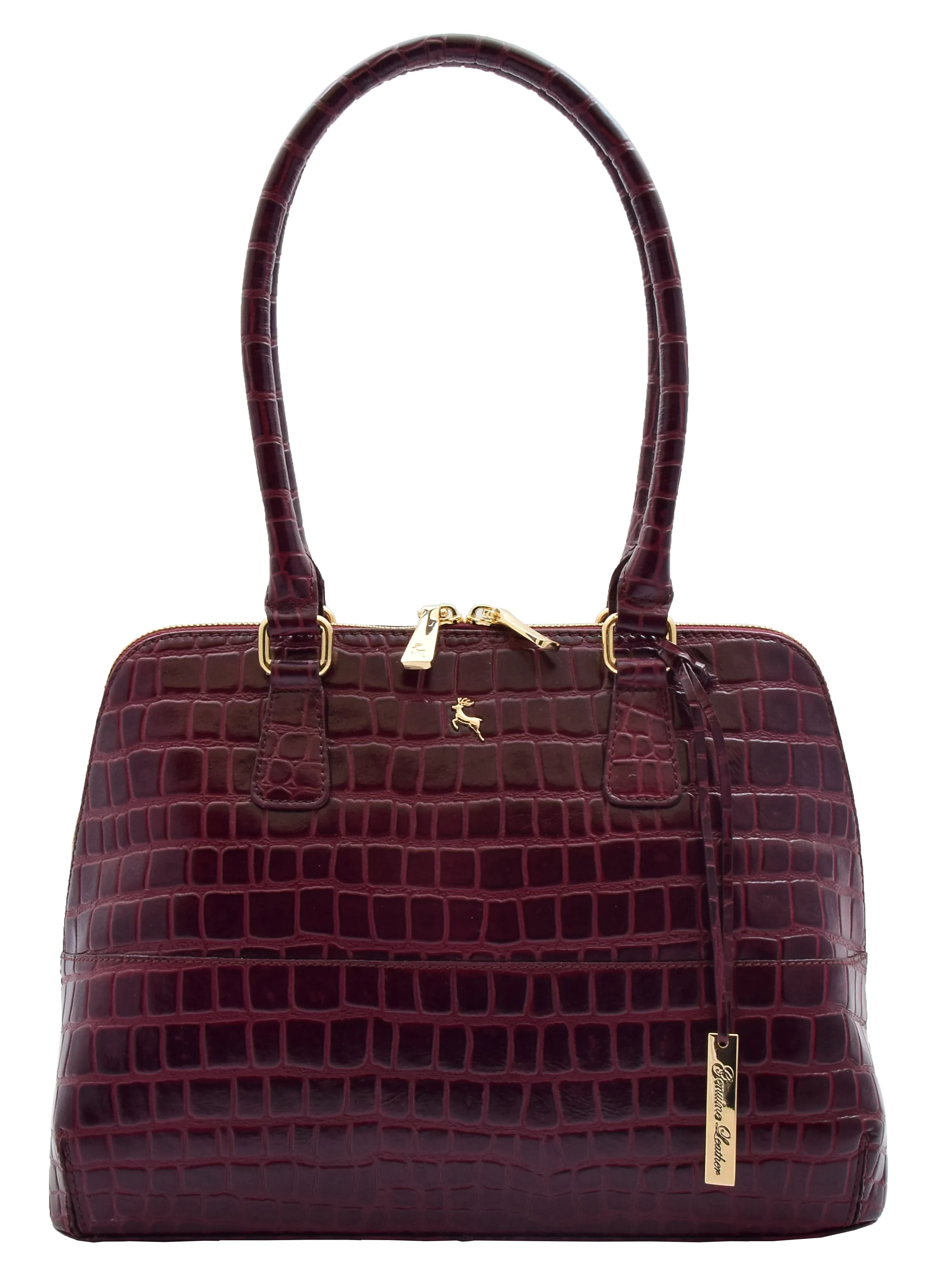 DR298 Women's Leather Handbag Doctor Shape Croc Print Hobo Bag Bordo