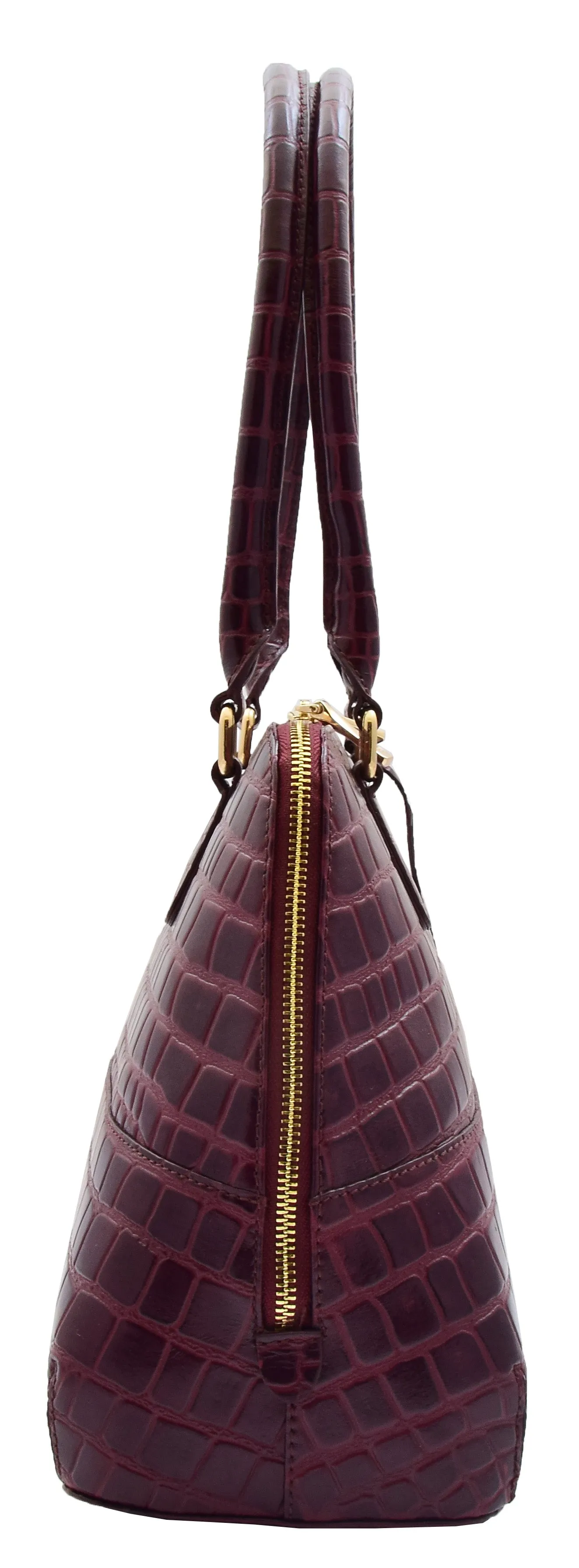DR298 Women's Leather Handbag Doctor Shape Croc Print Hobo Bag Bordo