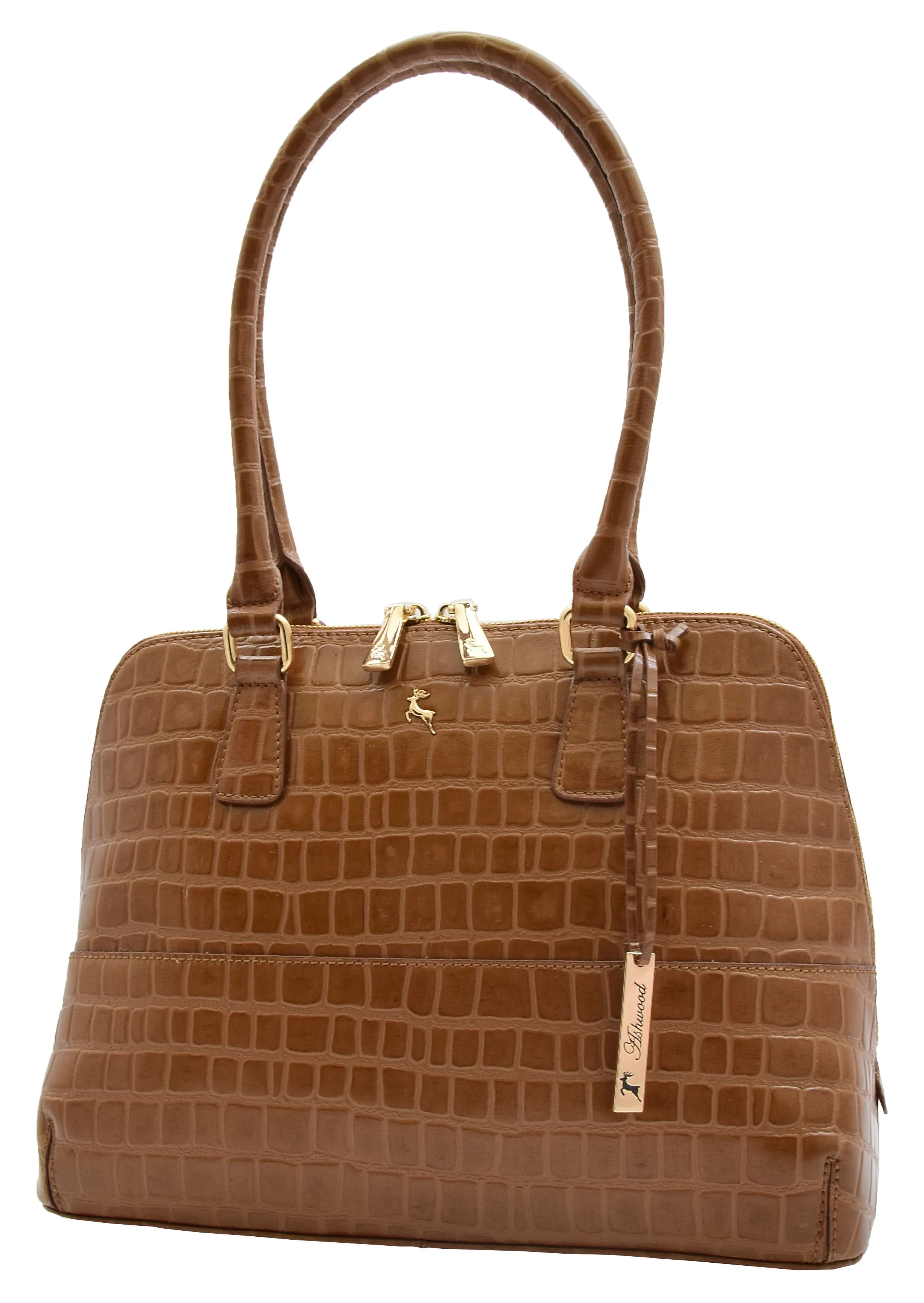 DR298 Women's Leather Handbag Doctor Shape Croc Print Hobo Bag Tan