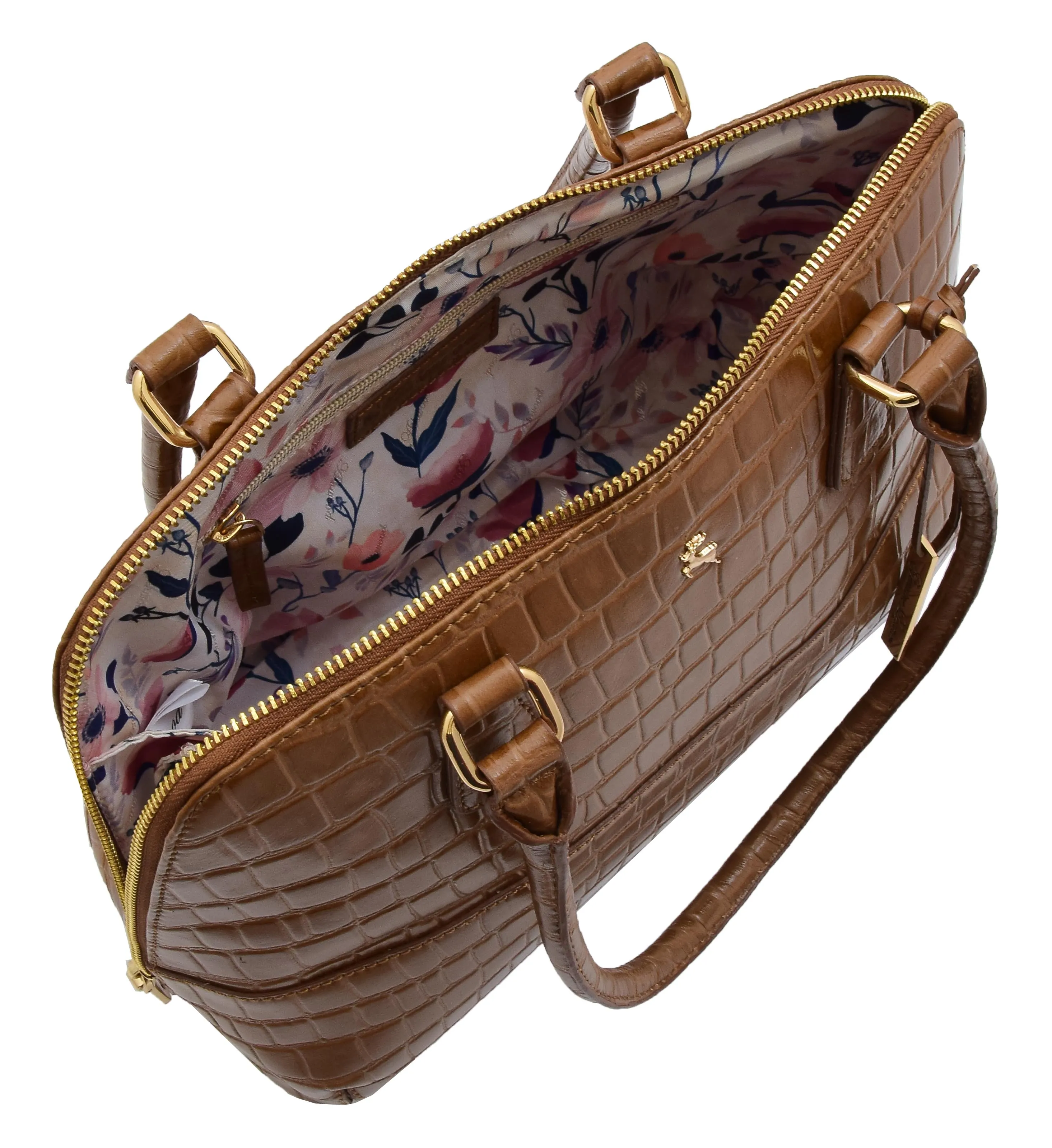 DR298 Women's Leather Handbag Doctor Shape Croc Print Hobo Bag Tan