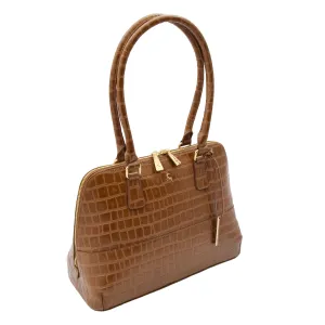 DR298 Women's Leather Handbag Doctor Shape Croc Print Hobo Bag Tan
