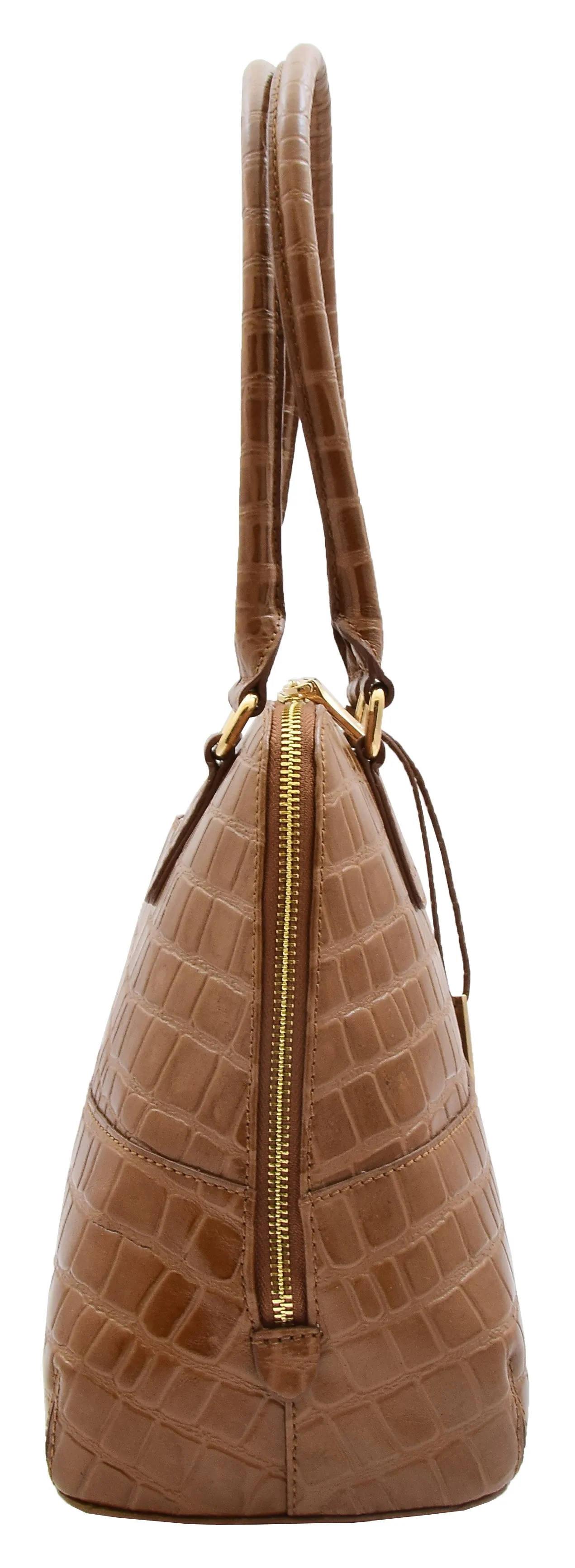 DR298 Women's Leather Handbag Doctor Shape Croc Print Hobo Bag Tan