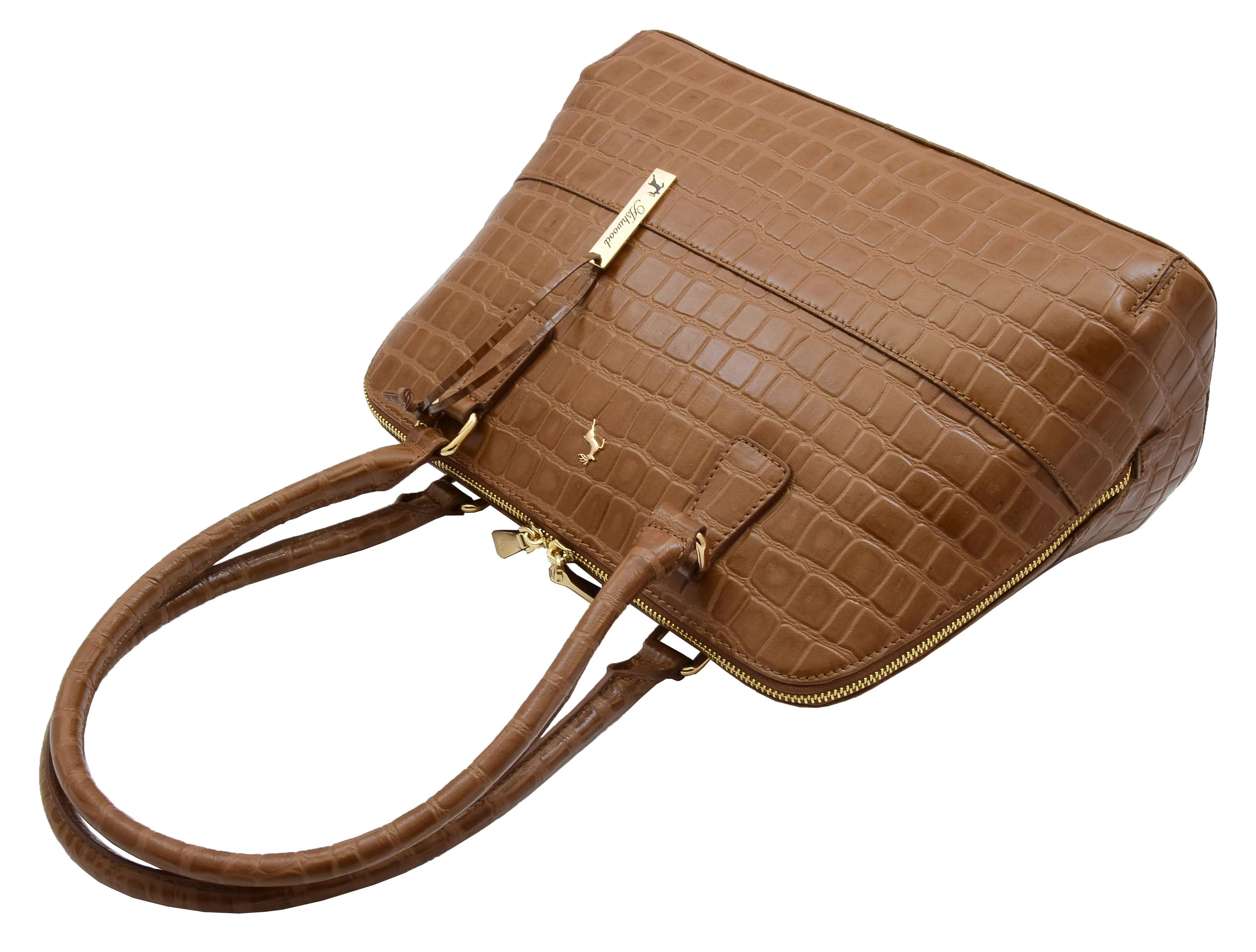 DR298 Women's Leather Handbag Doctor Shape Croc Print Hobo Bag Tan