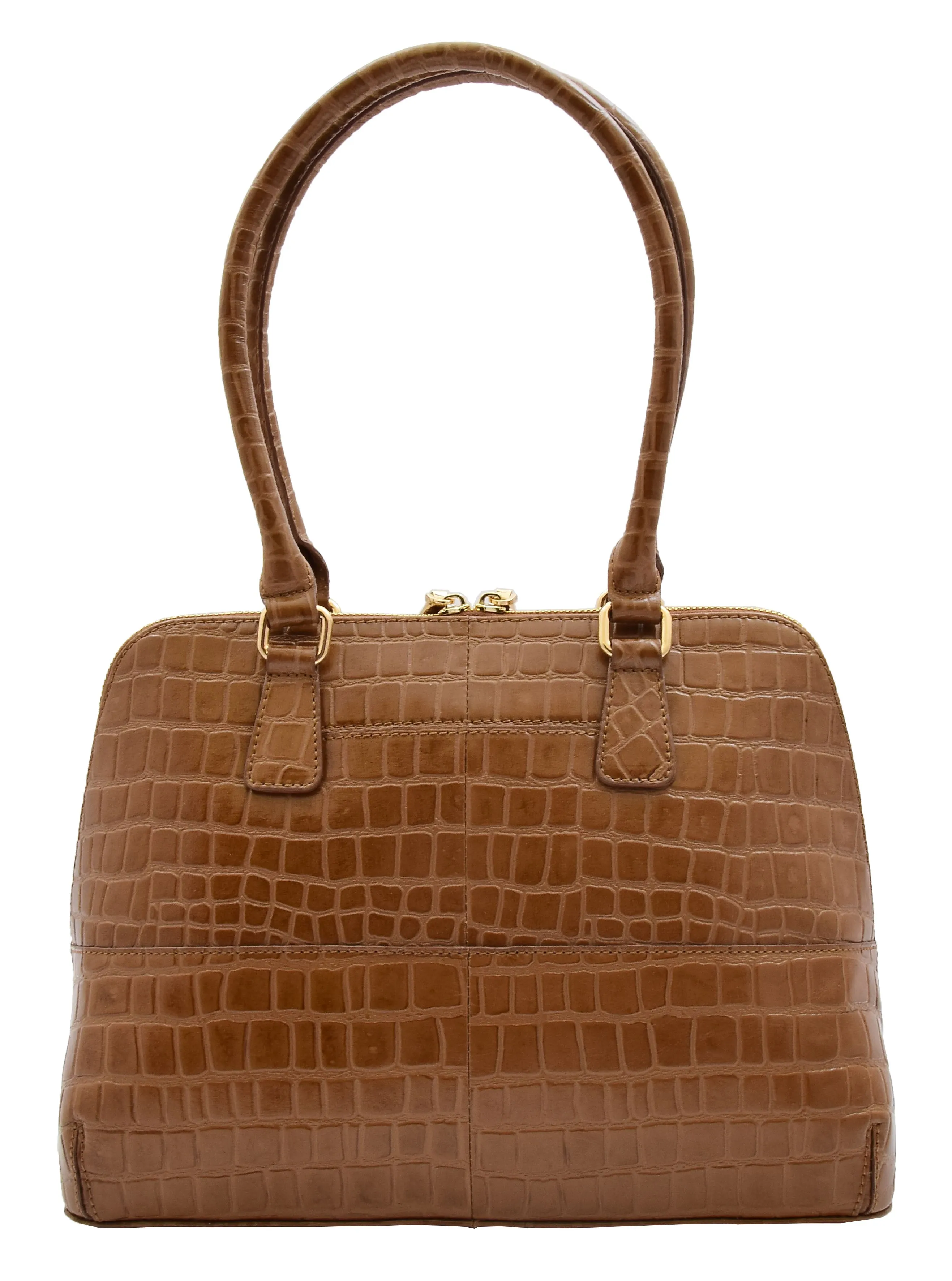 DR298 Women's Leather Handbag Doctor Shape Croc Print Hobo Bag Tan