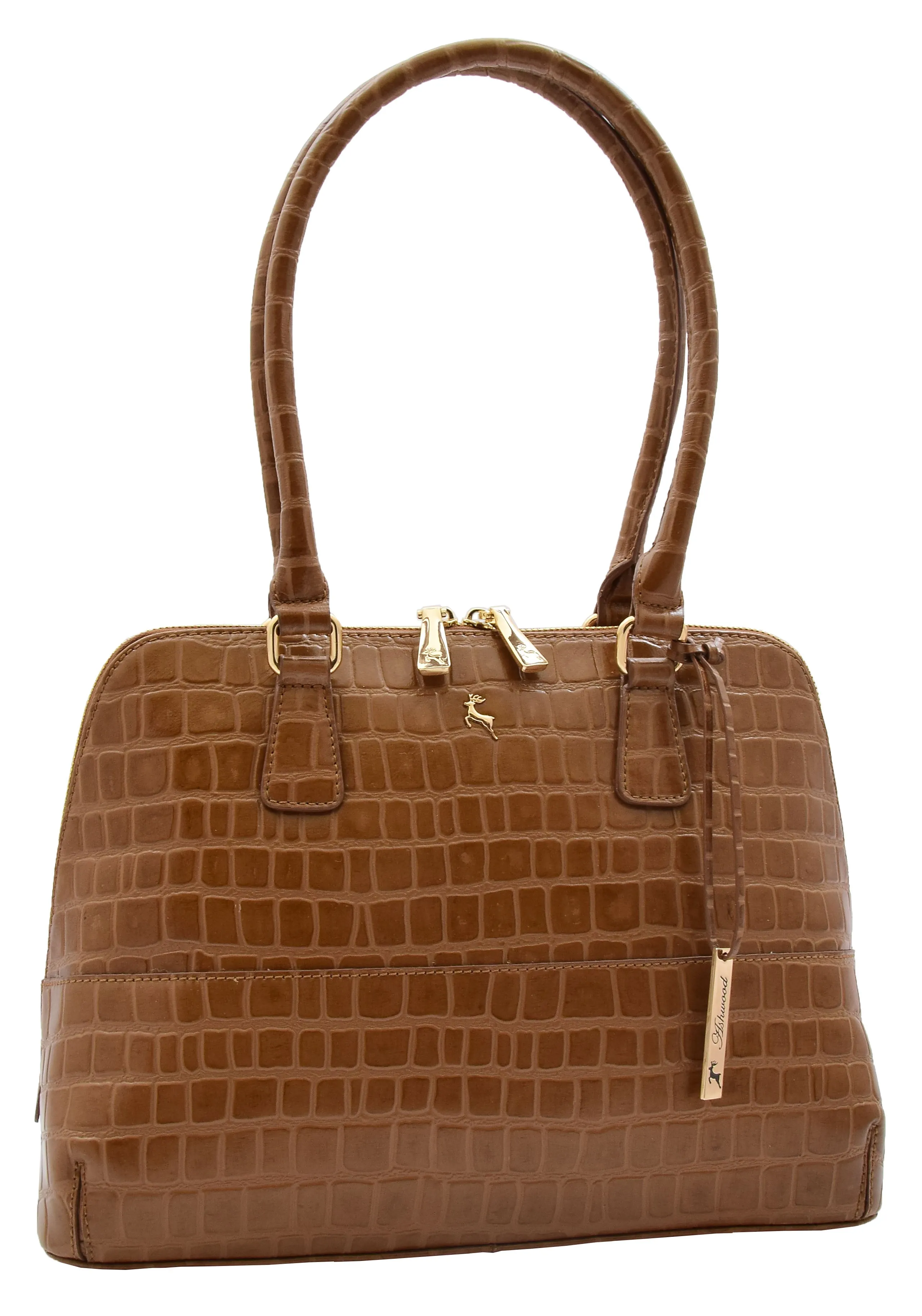 DR298 Women's Leather Handbag Doctor Shape Croc Print Hobo Bag Tan