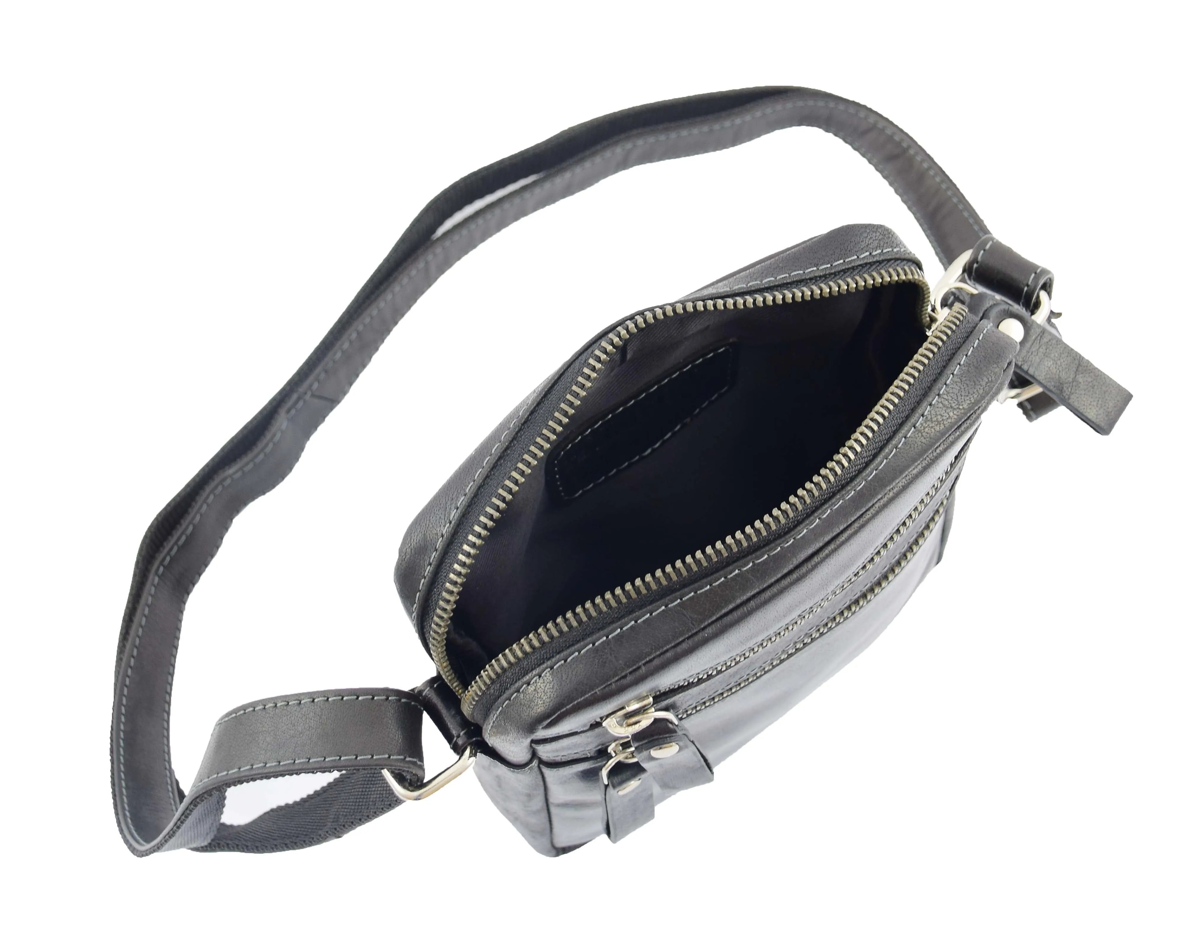 DR336 Men's Leather Cross Body Flight Bag Black