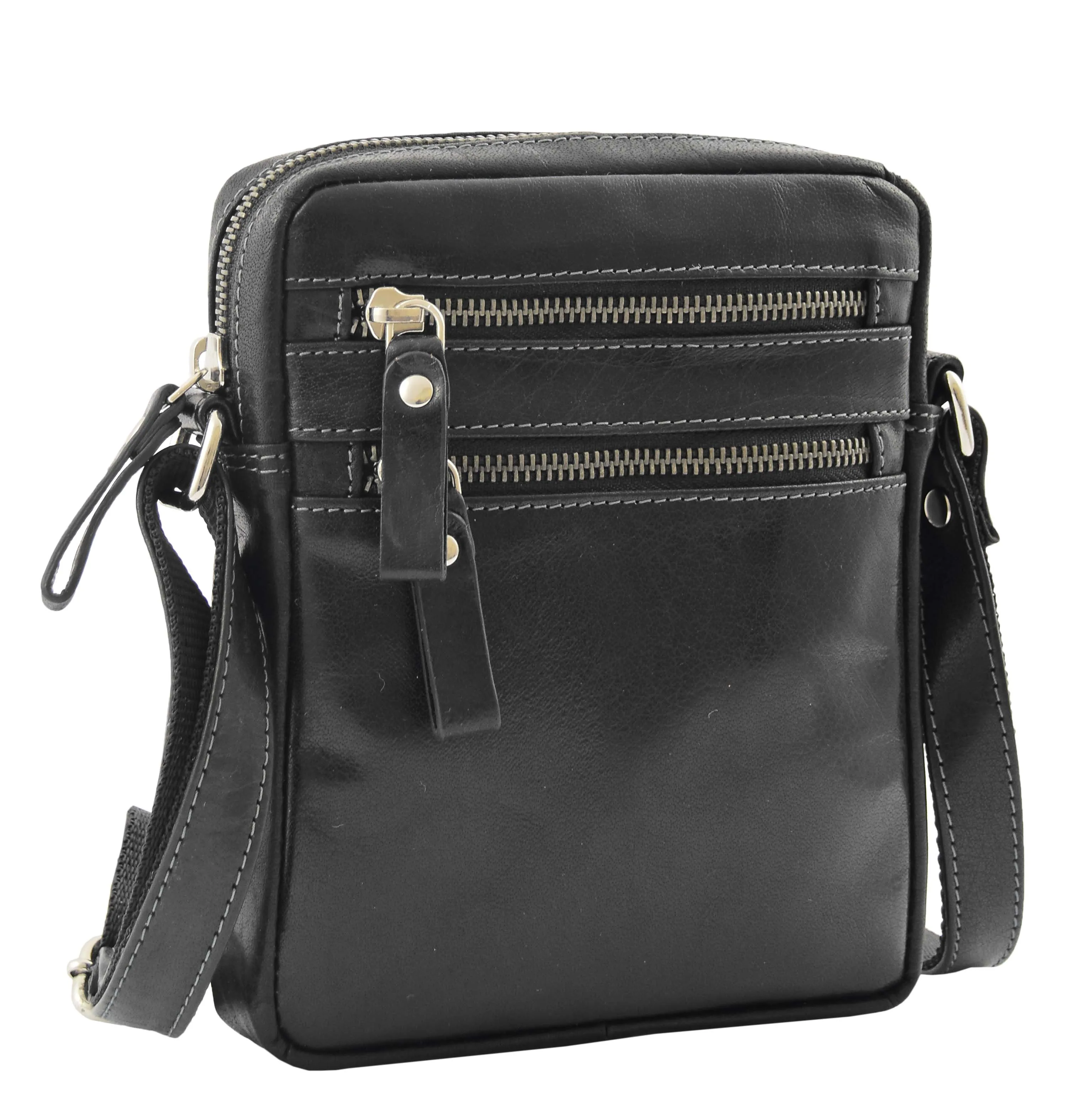 DR336 Men's Leather Cross Body Flight Bag Black