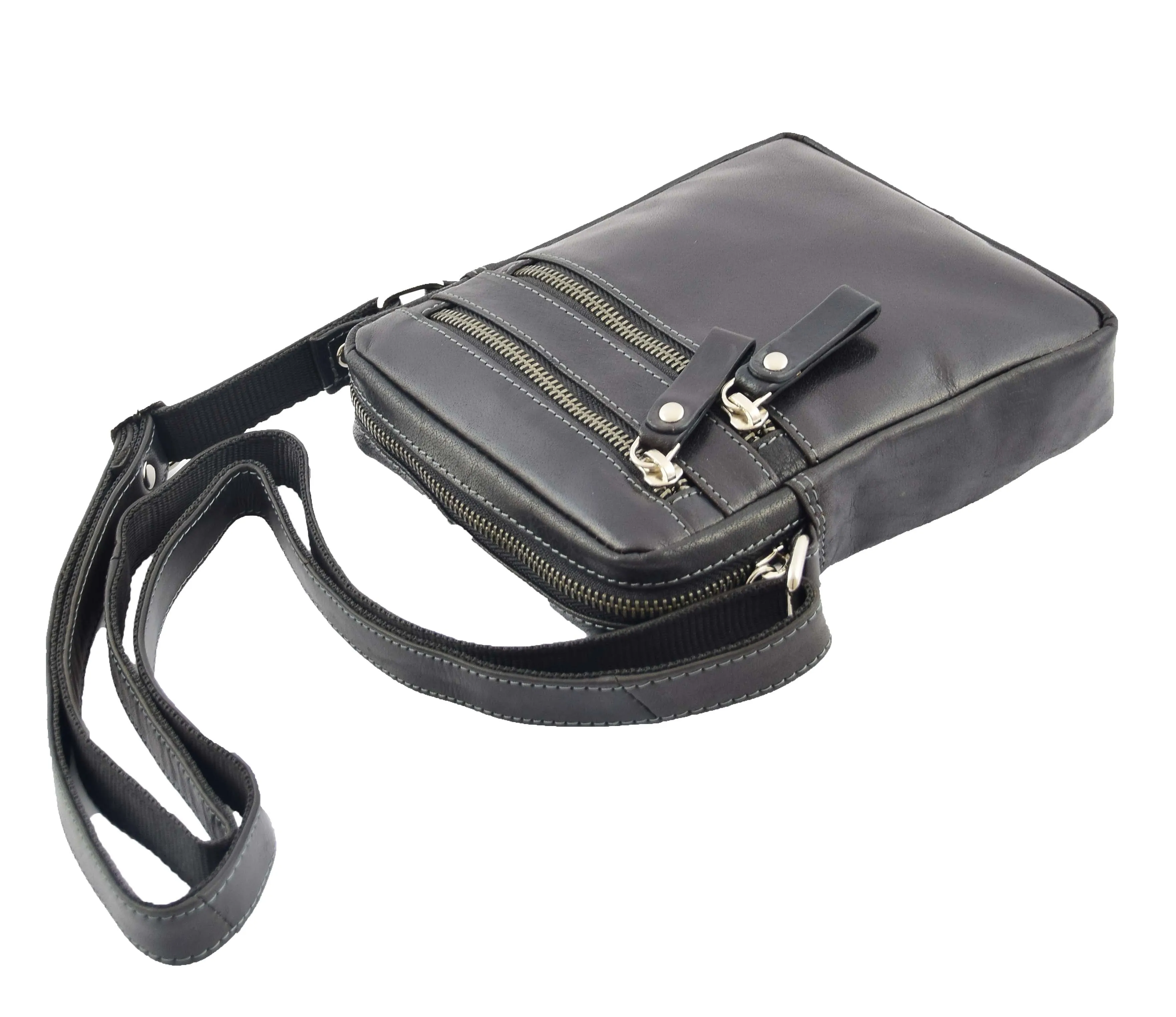 DR336 Men's Leather Cross Body Flight Bag Black