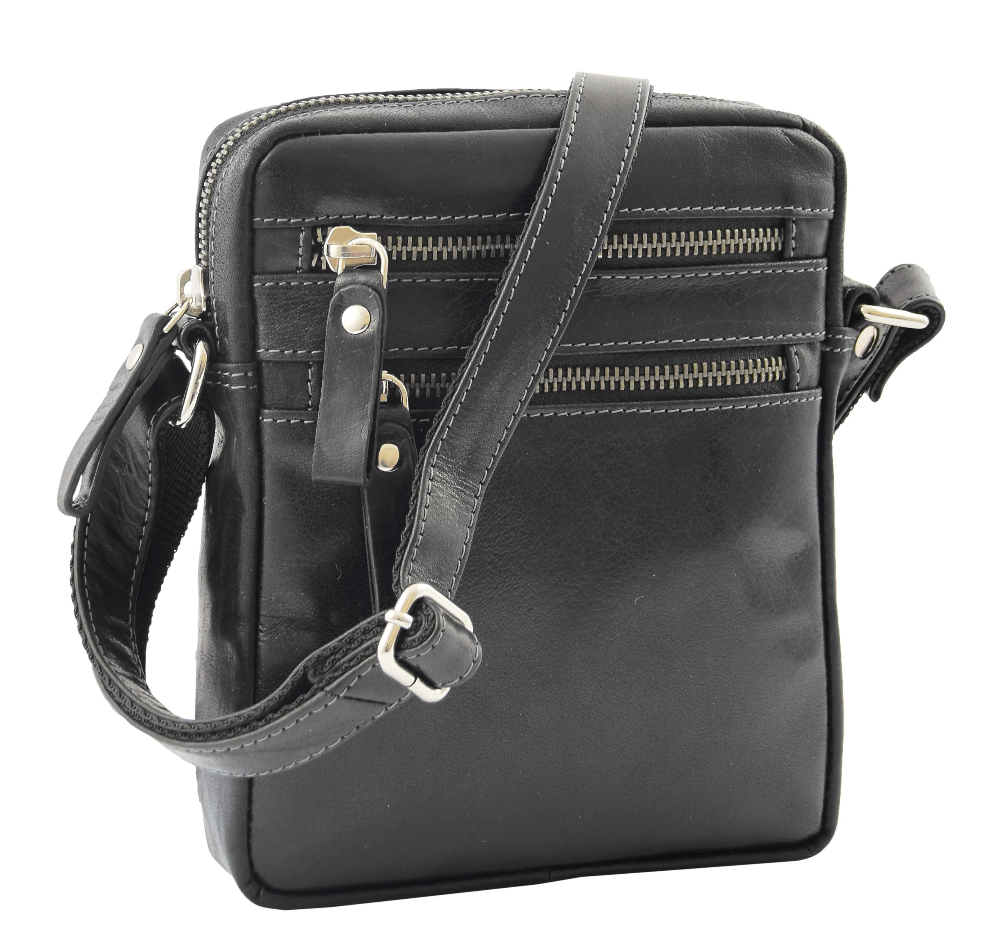 DR336 Men's Leather Cross Body Flight Bag Black