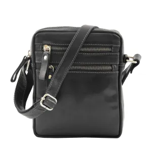 DR336 Men's Leather Cross Body Flight Bag Black