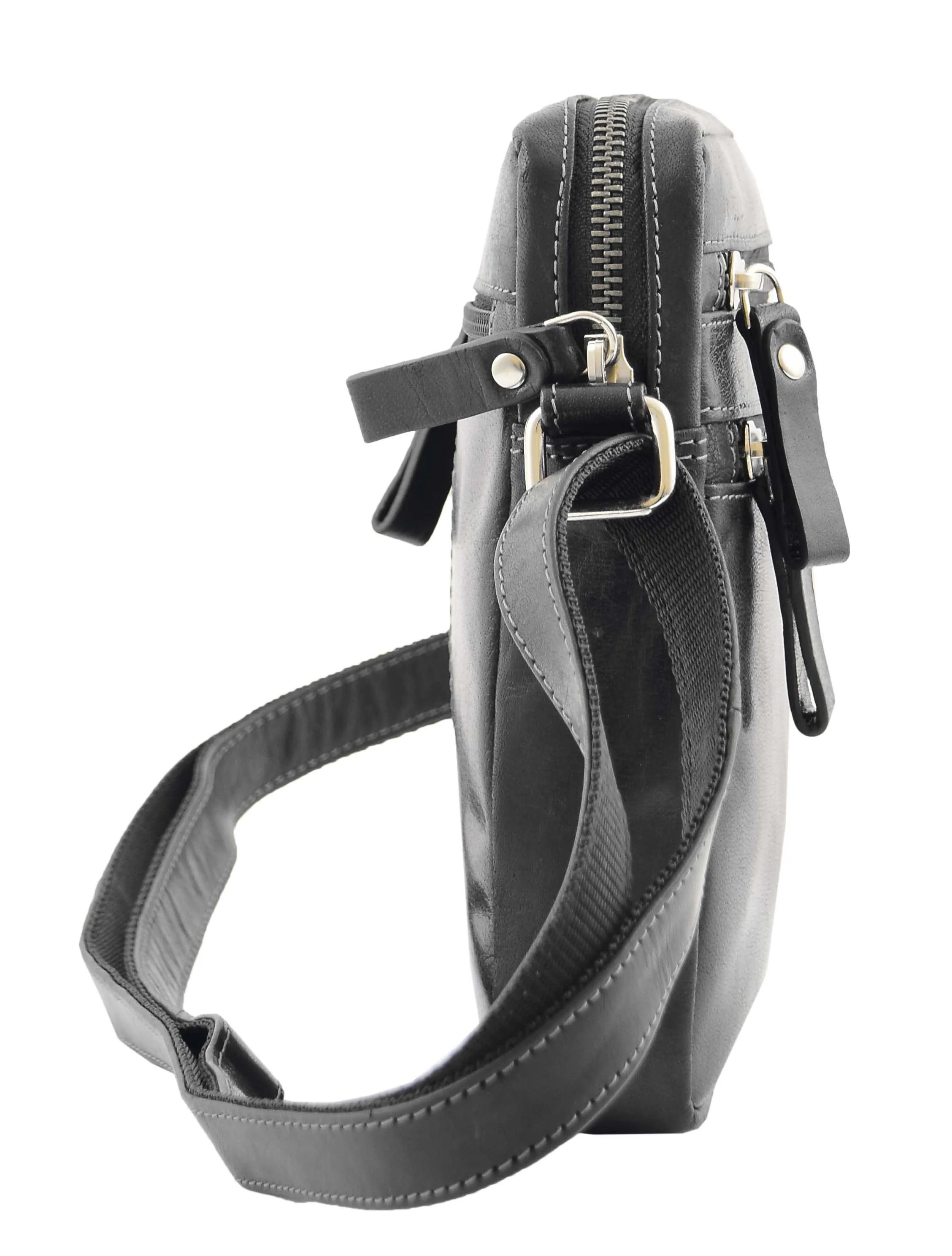 DR336 Men's Leather Cross Body Flight Bag Black