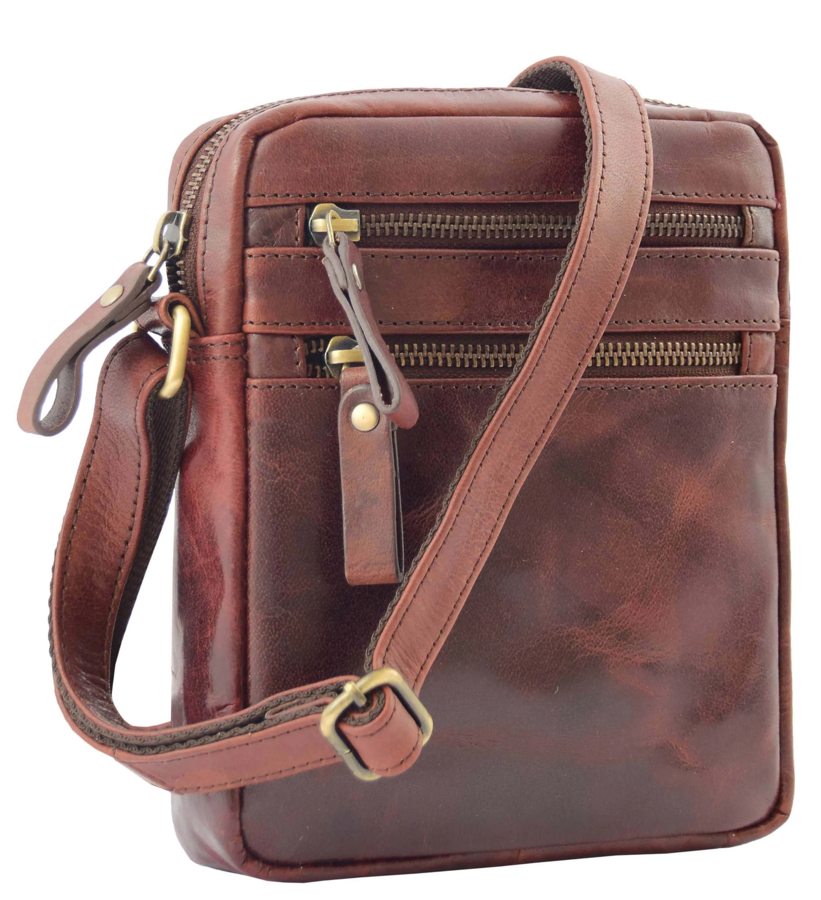 DR336 Men's Leather Cross Body Flight Bag Brown