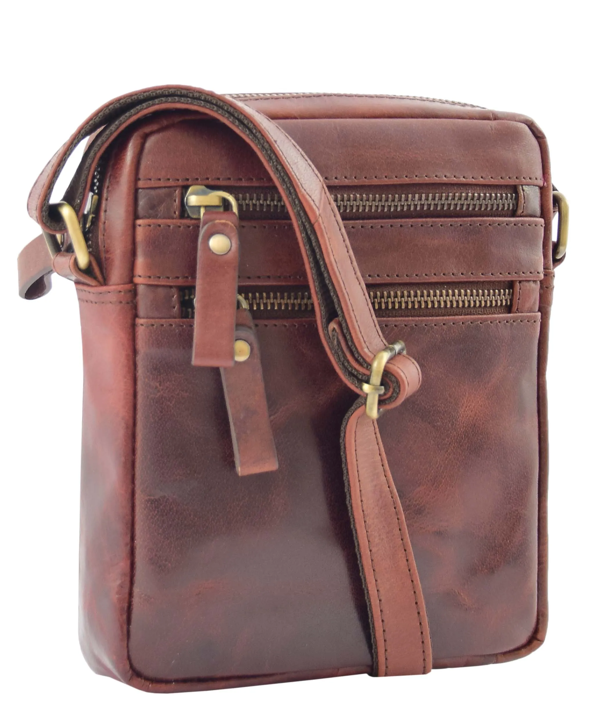 DR336 Men's Leather Cross Body Flight Bag Brown