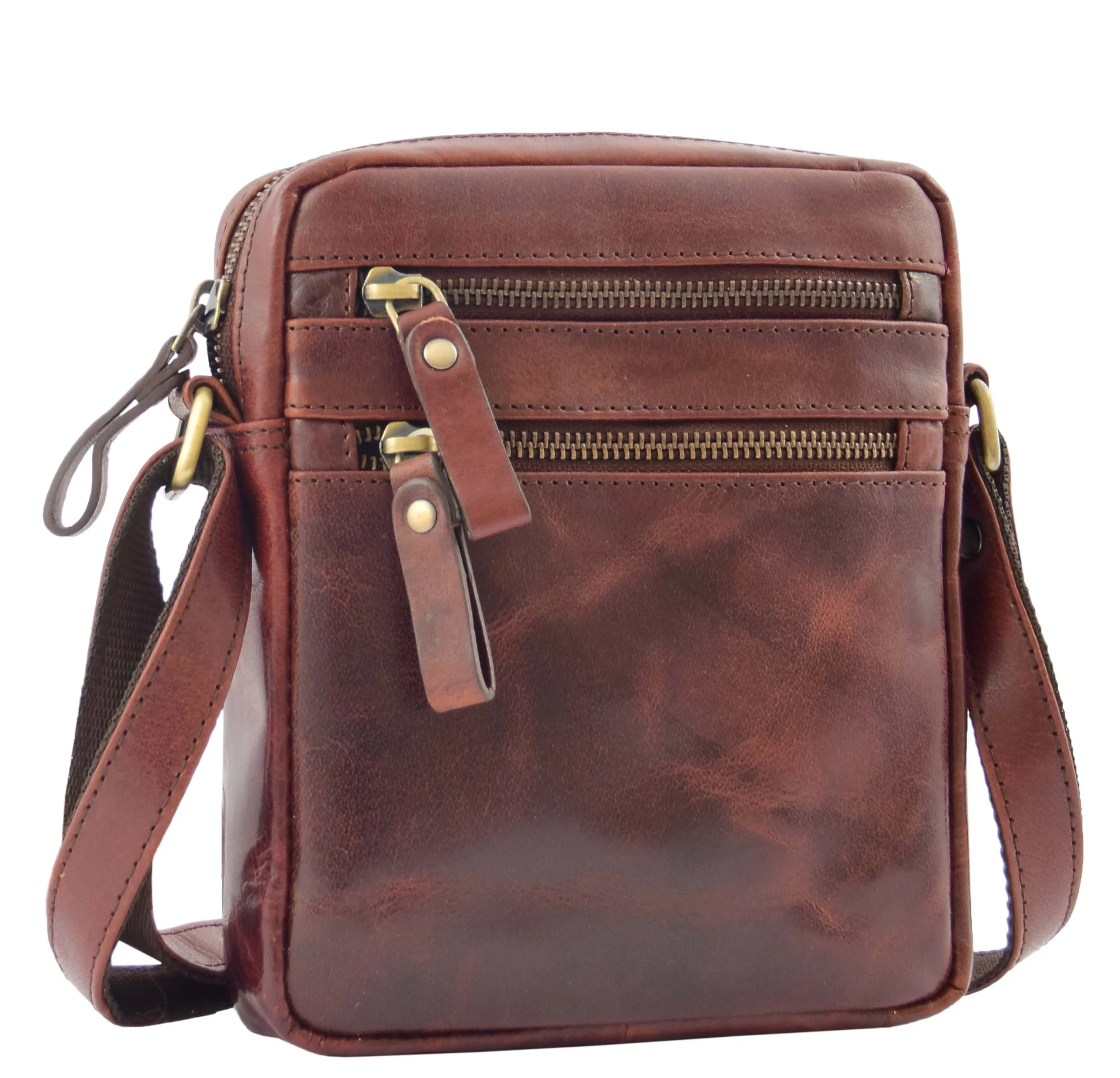DR336 Men's Leather Cross Body Flight Bag Brown