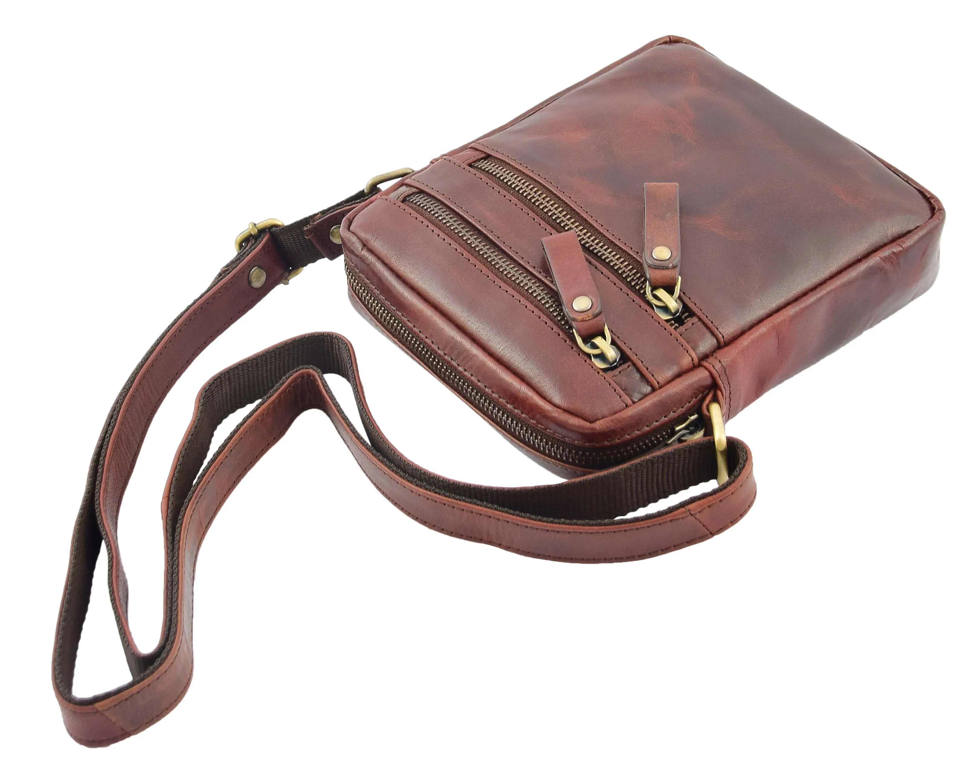 DR336 Men's Leather Cross Body Flight Bag Brown
