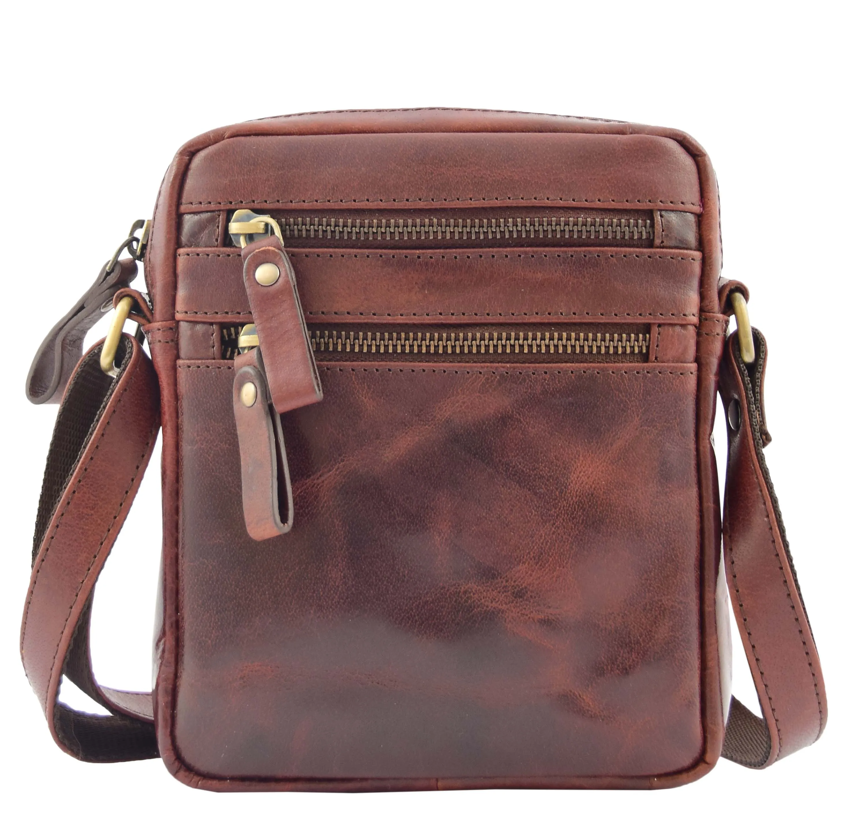 DR336 Men's Leather Cross Body Flight Bag Brown