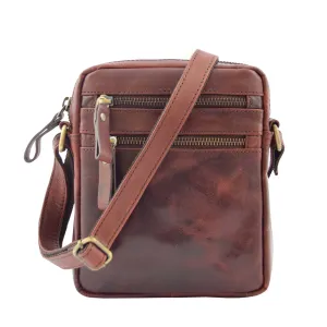 DR336 Men's Leather Cross Body Flight Bag Brown