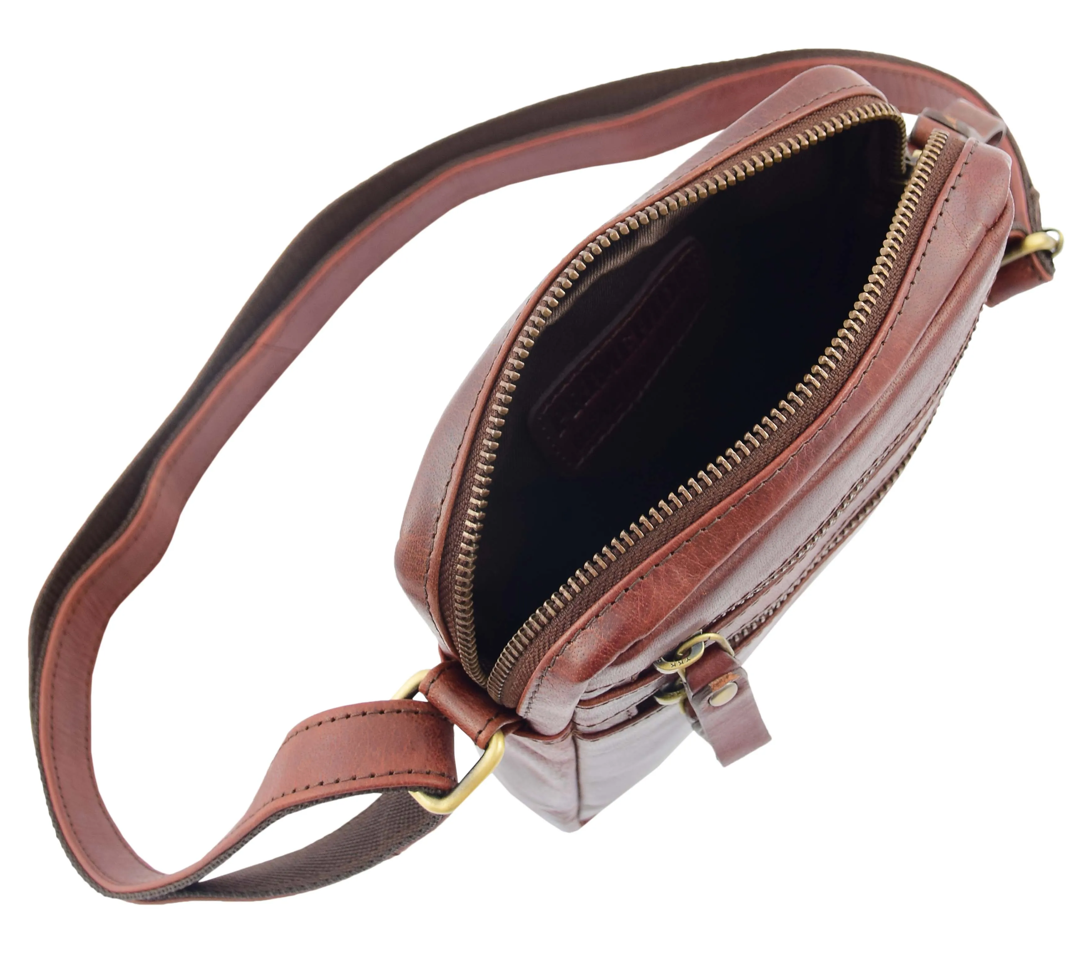 DR336 Men's Leather Cross Body Flight Bag Brown
