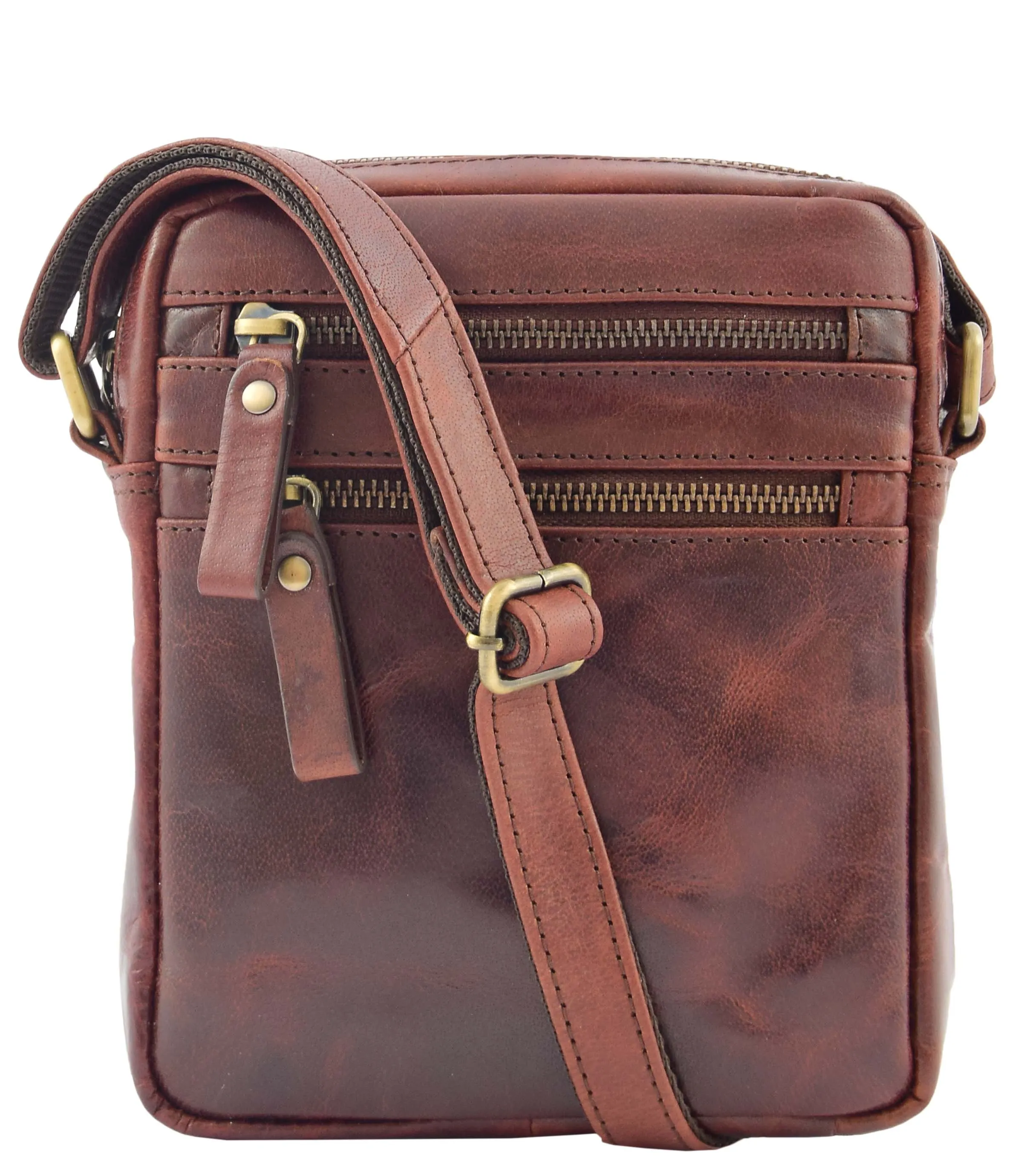 DR336 Men's Leather Cross Body Flight Bag Brown