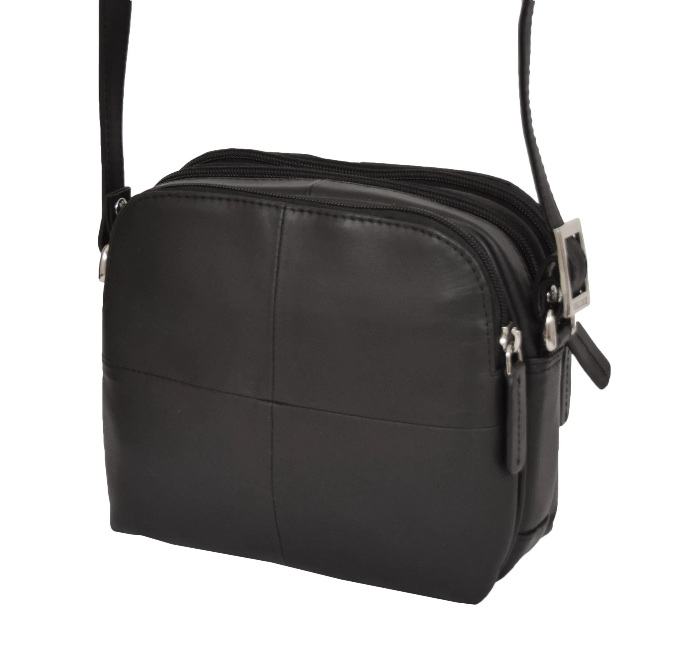 DR366 Women's Leather Multi Compartment Sling Bag Black