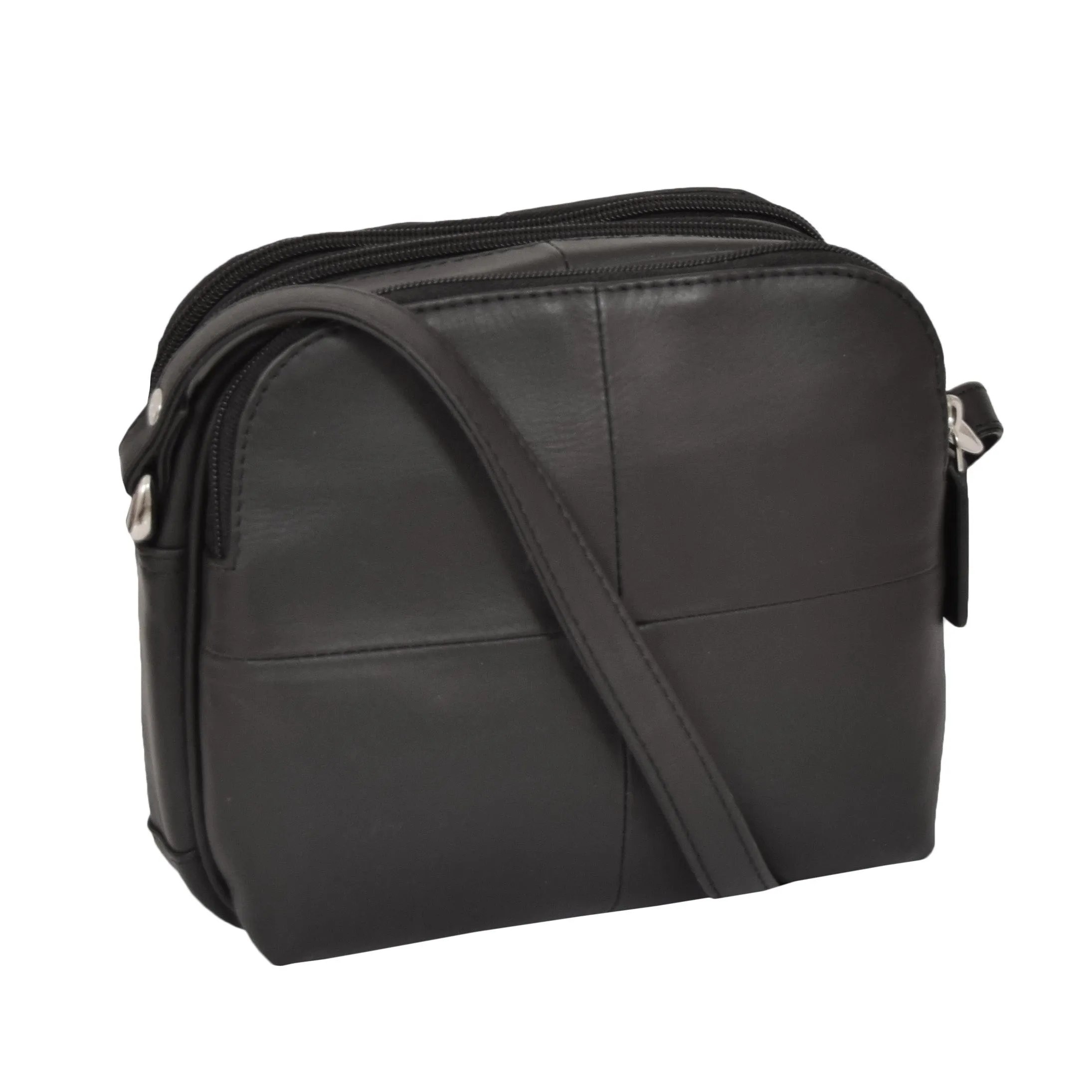 DR366 Women's Leather Multi Compartment Sling Bag Black