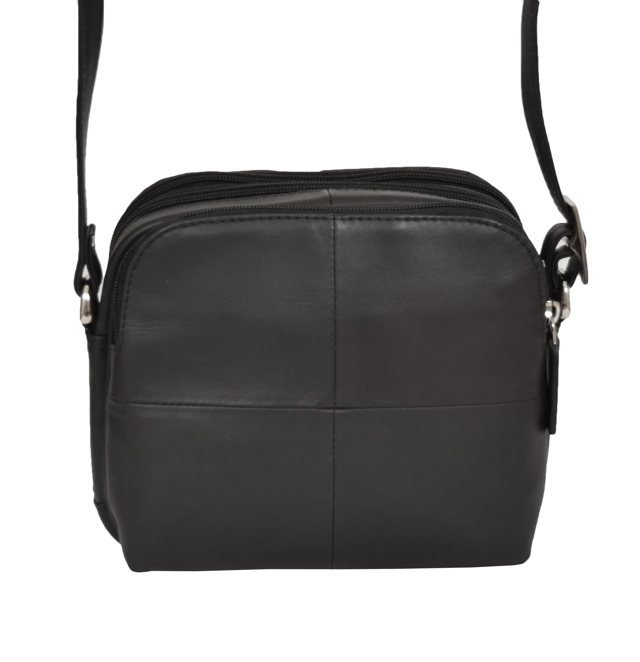 DR366 Women's Leather Multi Compartment Sling Bag Black