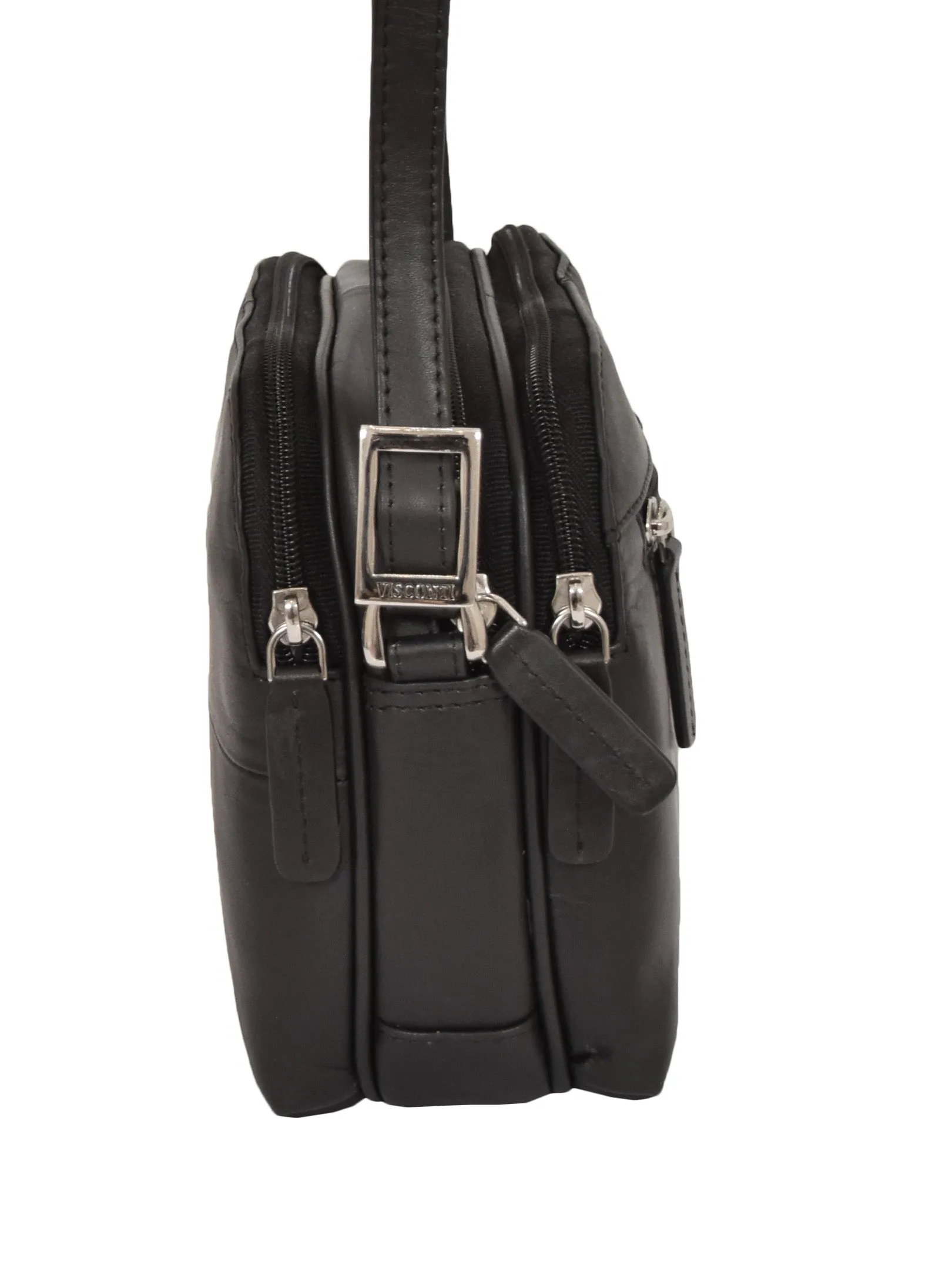 DR366 Women's Leather Multi Compartment Sling Bag Black