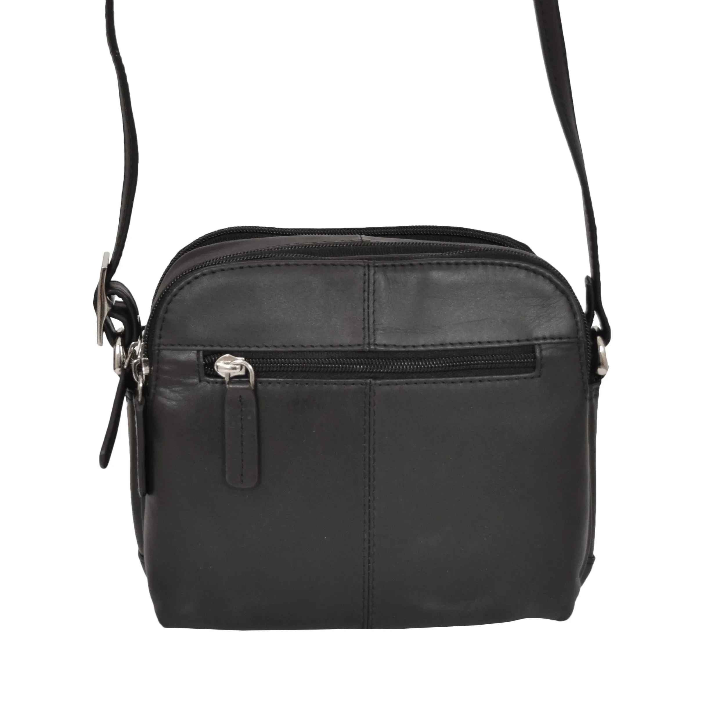 DR366 Women's Leather Multi Compartment Sling Bag Black