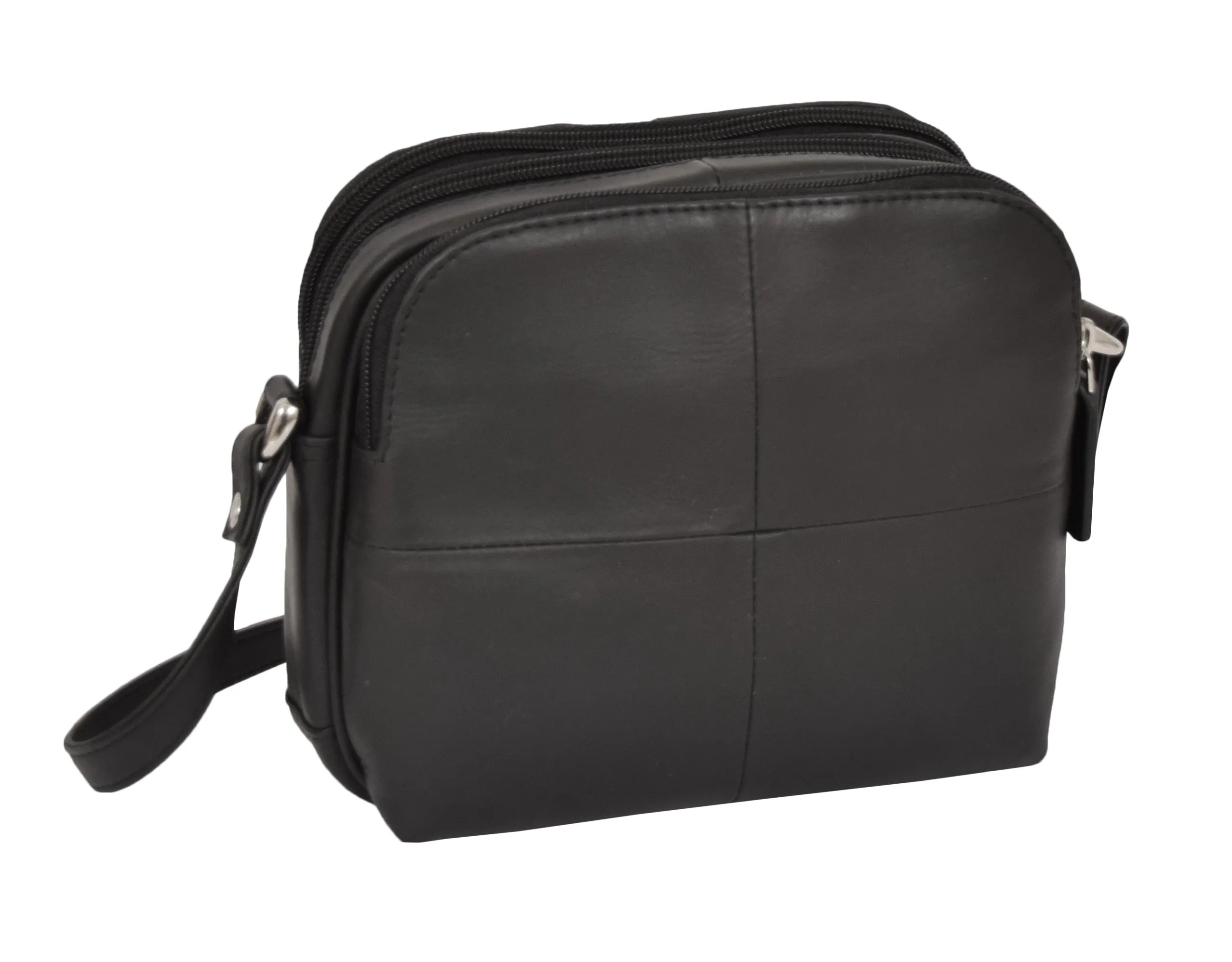 DR366 Women's Leather Multi Compartment Sling Bag Black